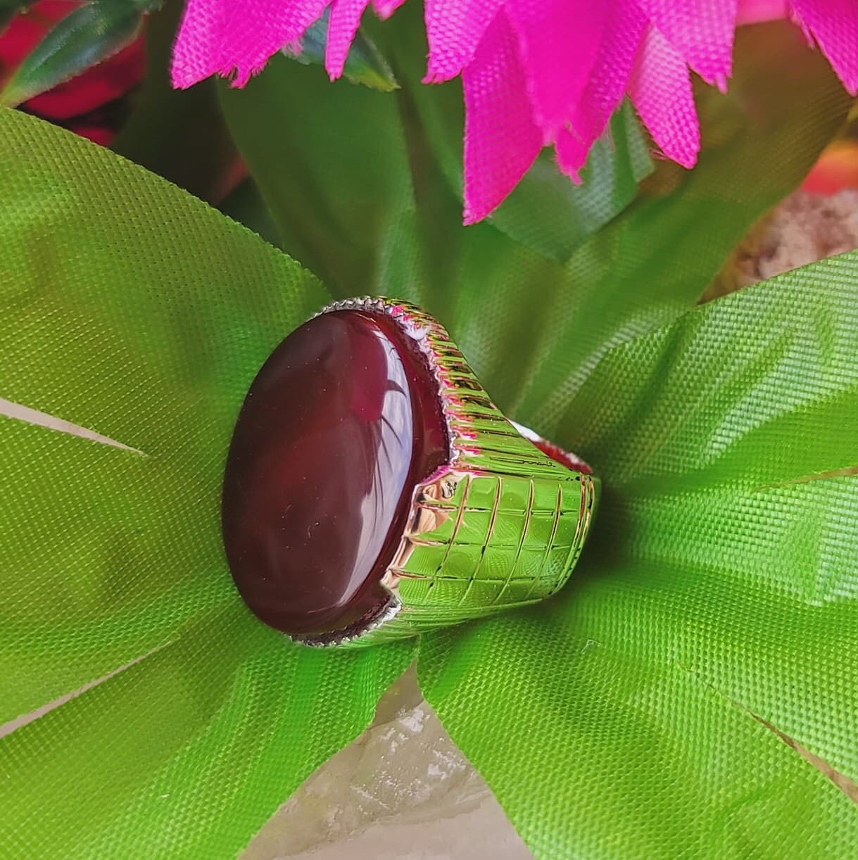 Yemeni Aqeeq Ring Natural Aqeeq Stone 925 Sterling Silver Handmade Valentines Day Ring | Natural Gemstone Jewelry | Perfect Gift for Love - image 5
