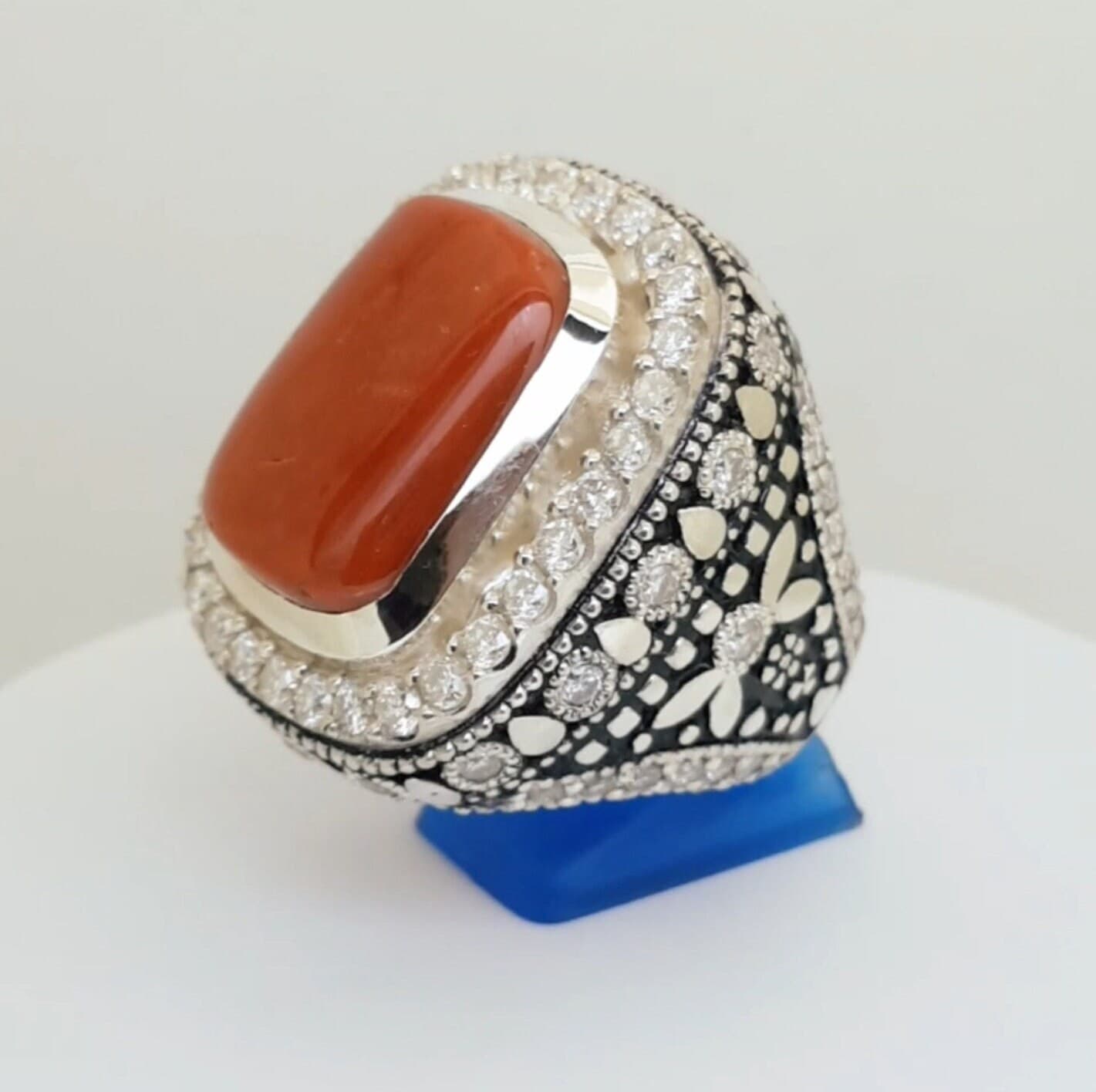 Rare Coral Marjaan Ring Natural Big Size Clean Coral Marjaan 925 Sterling silver Handmade Designer Ring Unique Coral Stone Vintage Jewelry