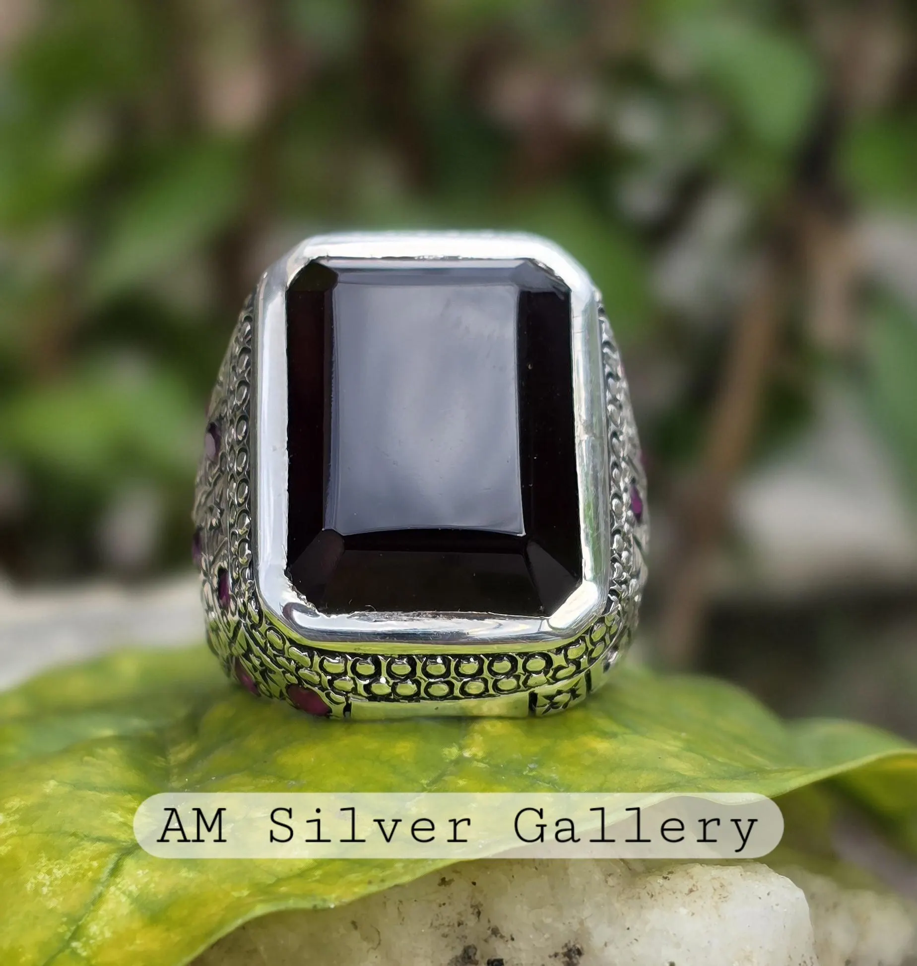 Black Aqeeq Ring | Natural Black Akik Ring | Original Handmade 925 Sterling Silver Black Agate/Aqeeq Ring, Men's Aqeeq Ring, Shia Ring - image 5