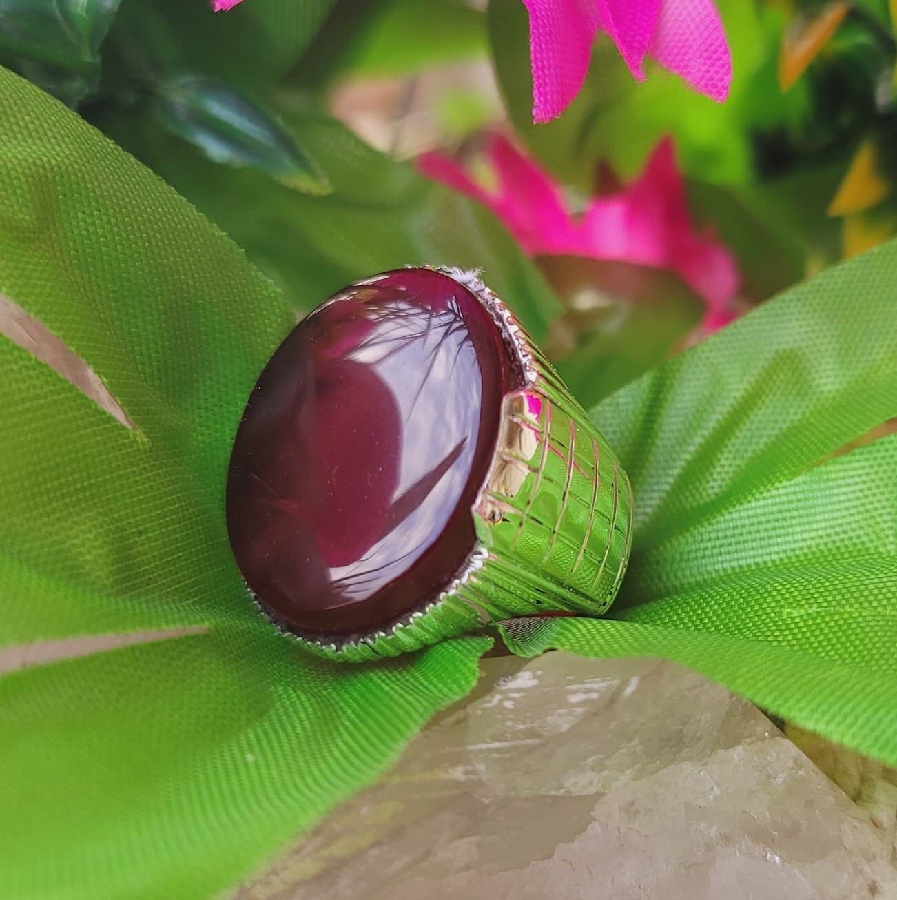 Yemeni Aqeeq Ring Natural Aqeeq Stone 925 Sterling Silver Handmade Valentines Day Ring | Natural Gemstone Jewelry | Perfect Gift for Love