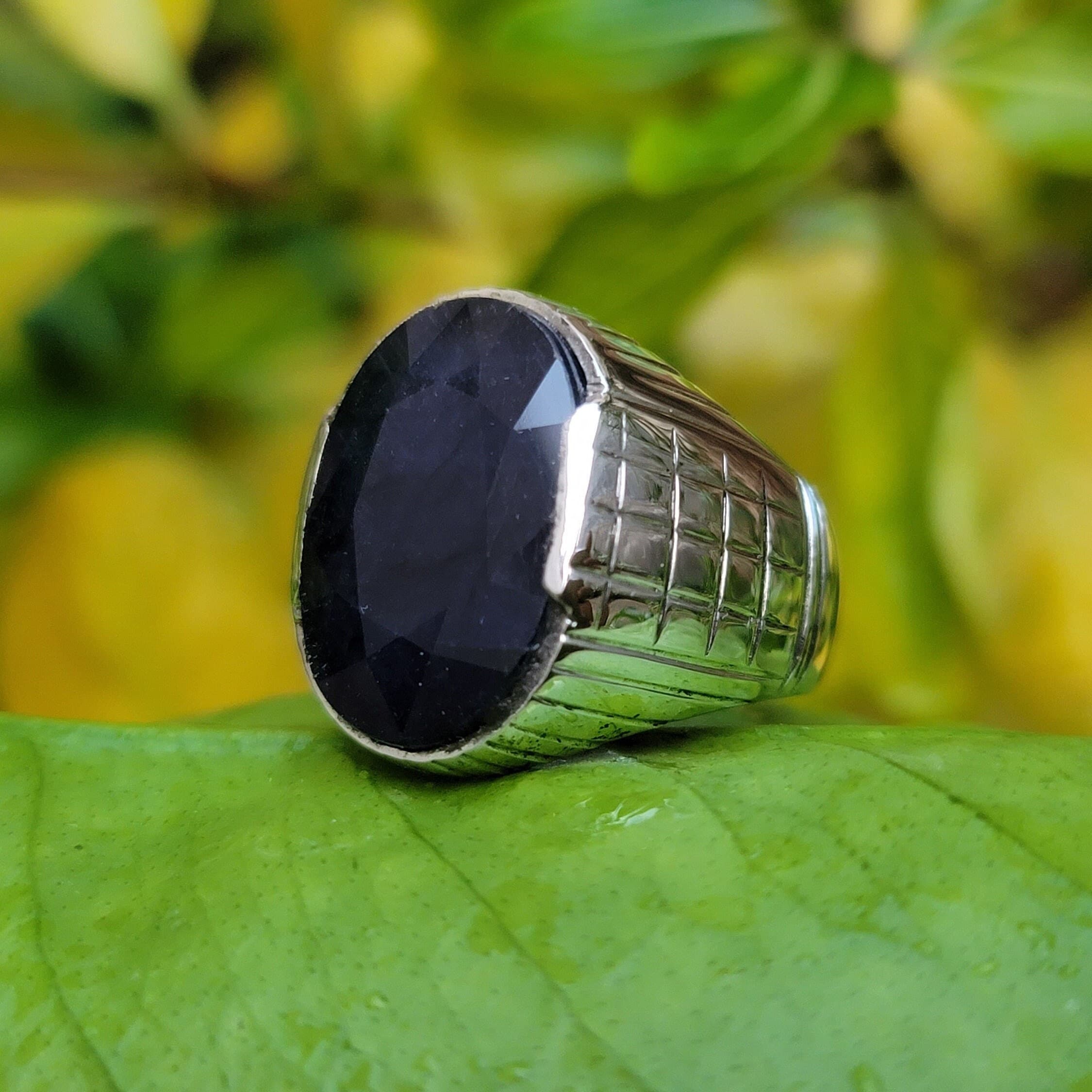 Natural Blue Sapphire Ring, Sapphire stone Handmade Ring, Blue Sapphire 925 Sterling Silver Oval Shape Faceted Sapphire Ring ~ Gift For Him
