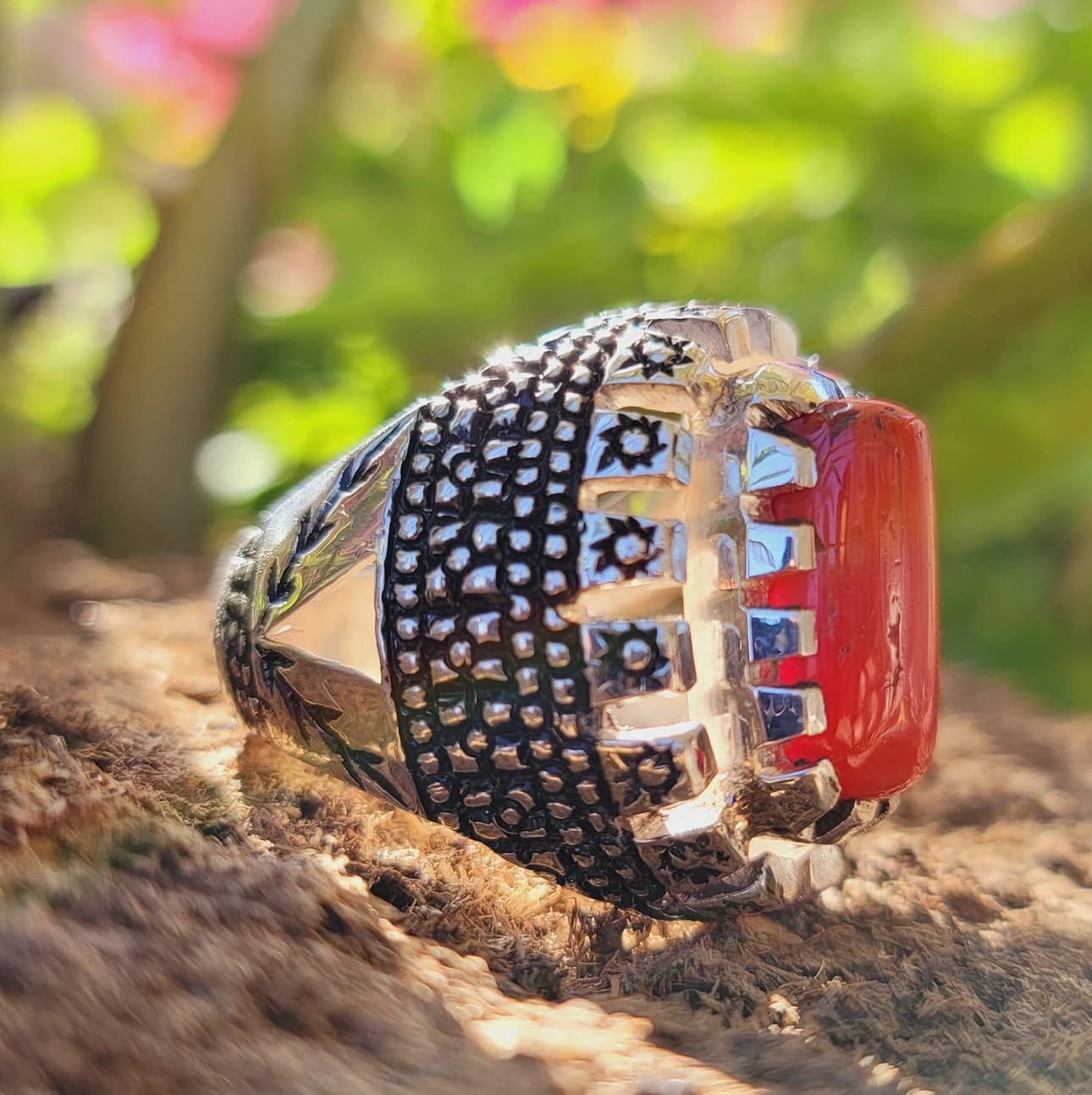Long Coral Ring Natural Clean Coral Marjan 925 Sterling Silver Designer Ring Long Coral Marjan Geometric Handmade Ring Gift for Mothers Love - image 5