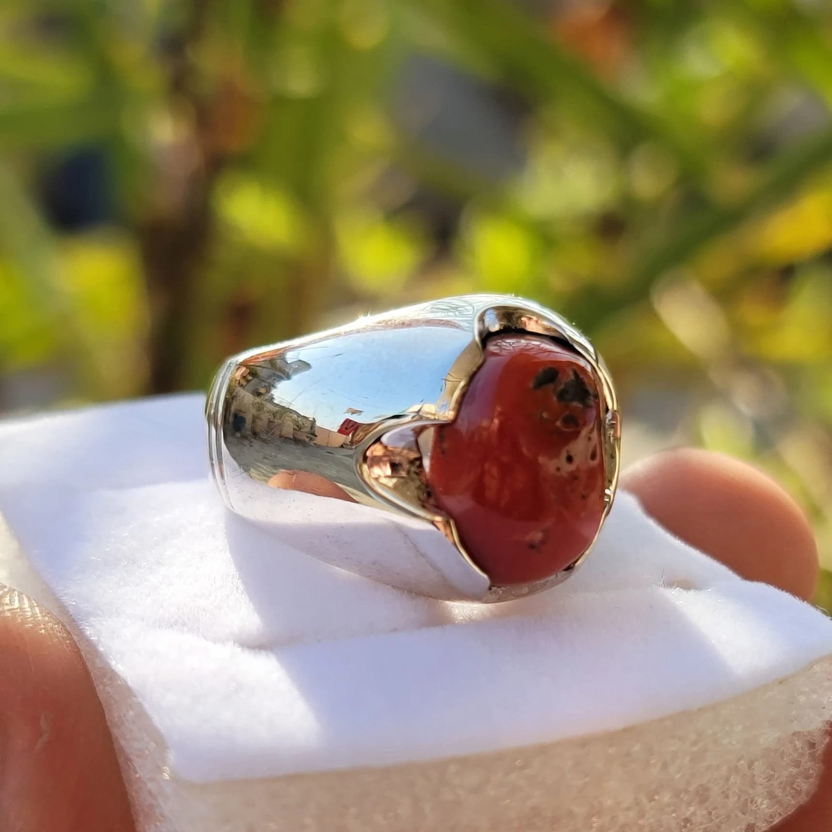 Mens Beautiful Coral Marjaan Ring Natural Coral 925 Sterling Silver Handmade Ring Luxury Great Polished Design Ring Monga Stone Perfect Gift - image 4