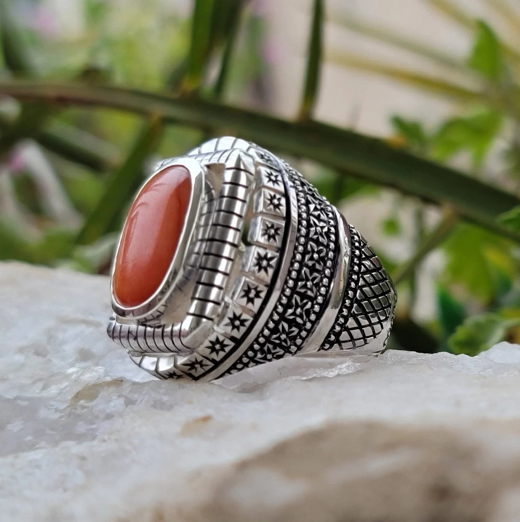 Coral Stone Handmade Silver Ring Natural Coral Stone 925 Sterling Silver Handmade Designer Ring Perfect Gift For Your Love - image 3
