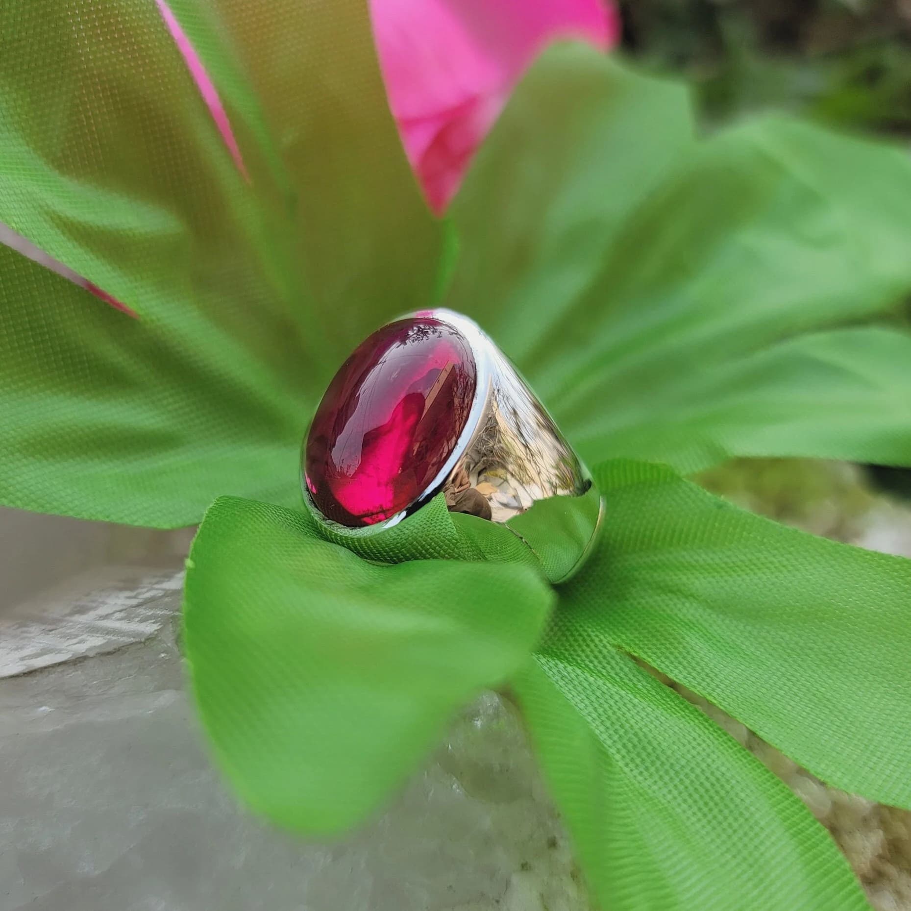 Deep Red Cabochon Ruby Ring Anaari Yaqoot Stone 925 Sterling Silver Handmade Ring Natural Anari Yaqoot Cabochon Ruby Mothers Day Gift