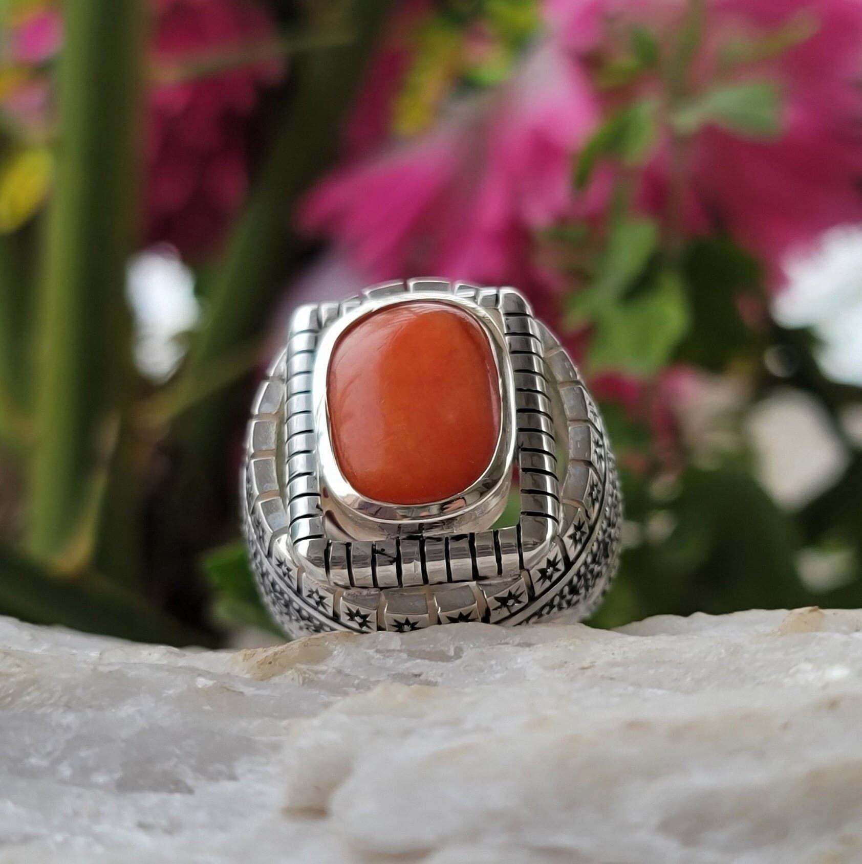 Coral Stone Handmade Silver Ring Natural Coral Stone 925 Sterling Silver Handmade Designer Ring Perfect Gift For Your Love - image 4