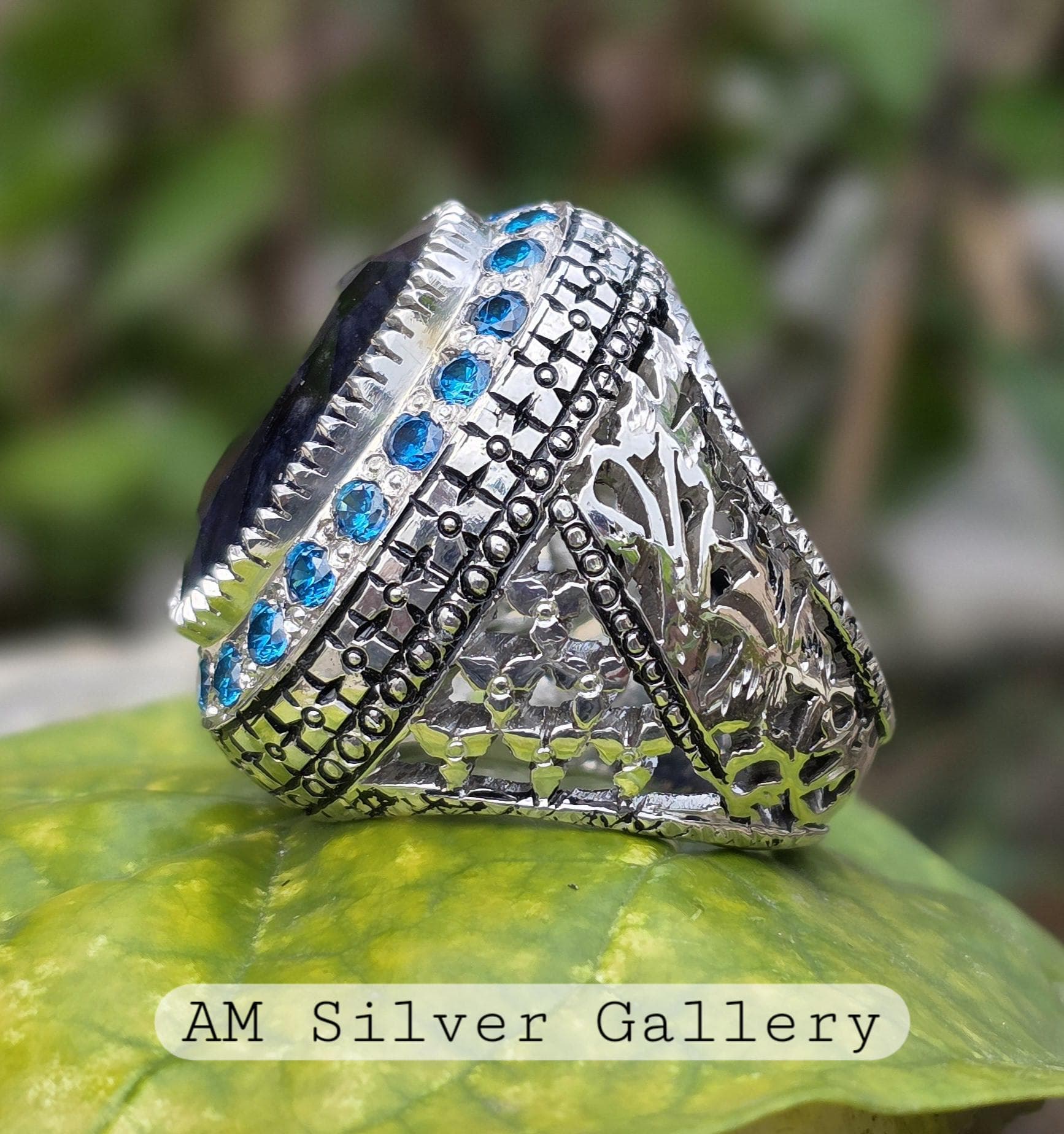 Blue Sapphire Ring, Sapphire Jewelry for men, Neelum Stone Ring, 925 Sterling Silver Handmade Ring, Sapphire Jewelry Valentines Gift For Him - image 4