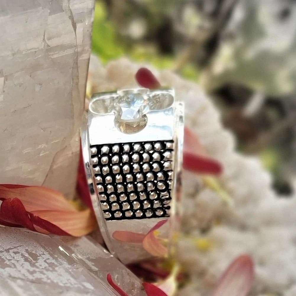 Moissanite Stone Valentines Gift Hand Engraved 925 Sterling Silver Stone Handmade Valentines Ring Moissanite Diamond Stone Ring Perfect Gift - image 4