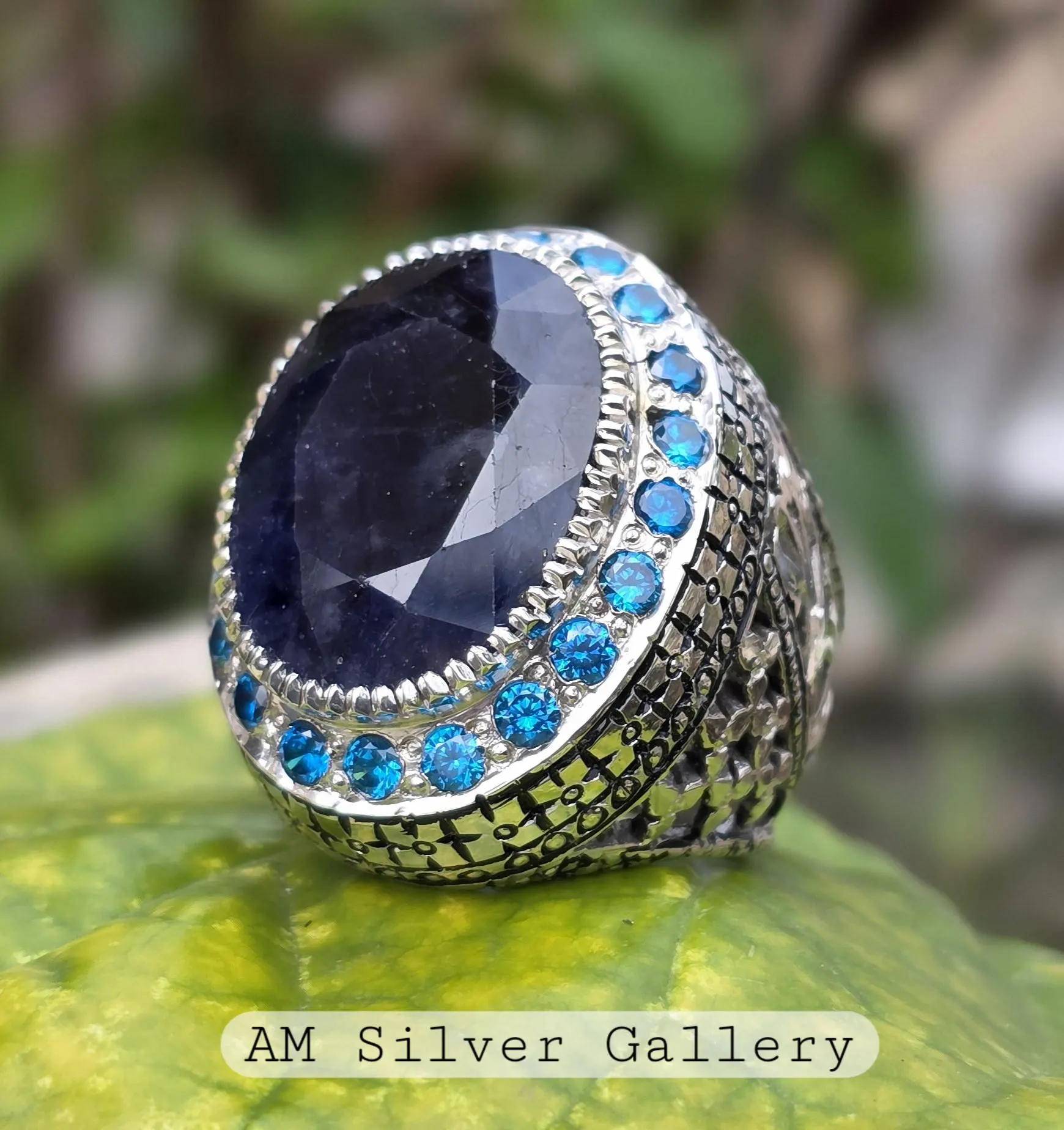 Blue Sapphire Ring, Sapphire Jewelry for men, Neelum Stone Ring, 925 Sterling Silver Handmade Ring, Sapphire Jewelry Valentines Gift For Him