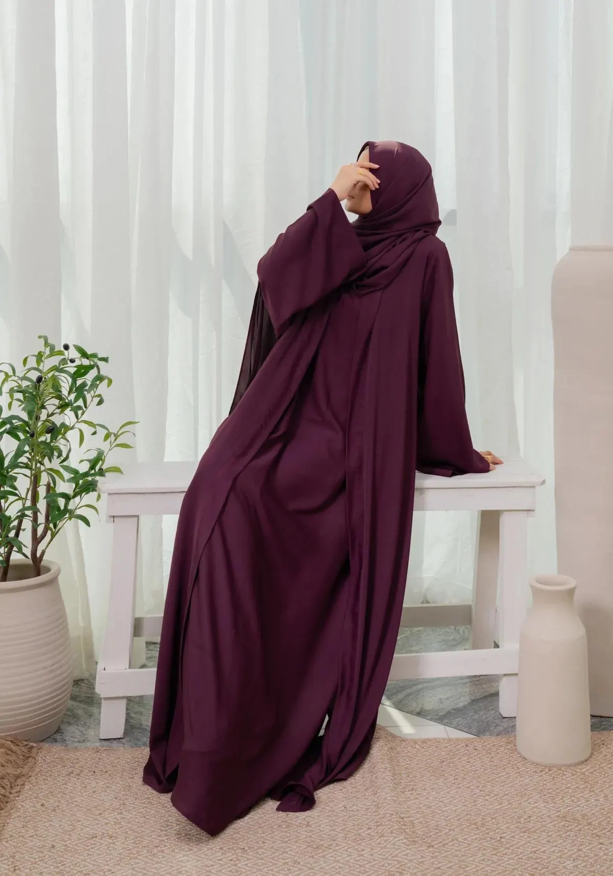 Kimono Abaya Set in Berry Purple Color, Lose Fit Abaya for Modest Muslim Woman - image 3