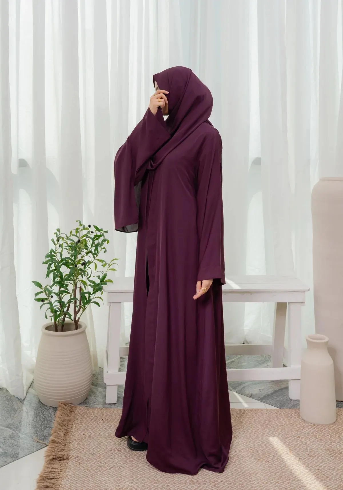Kimono Abaya Set in Berry Purple Color, Lose Fit Abaya for Modest Muslim Woman - image 4