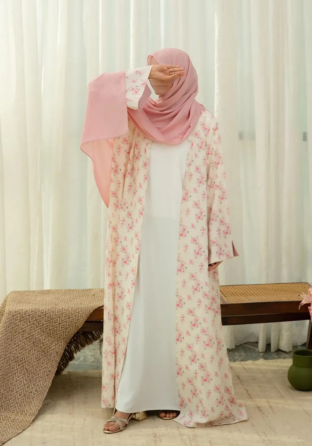 Cherry Blossom Kimono Set, Everyday Wear Summer Abaya, Modest Woman Fashion Pink Florals Abaya - image 4