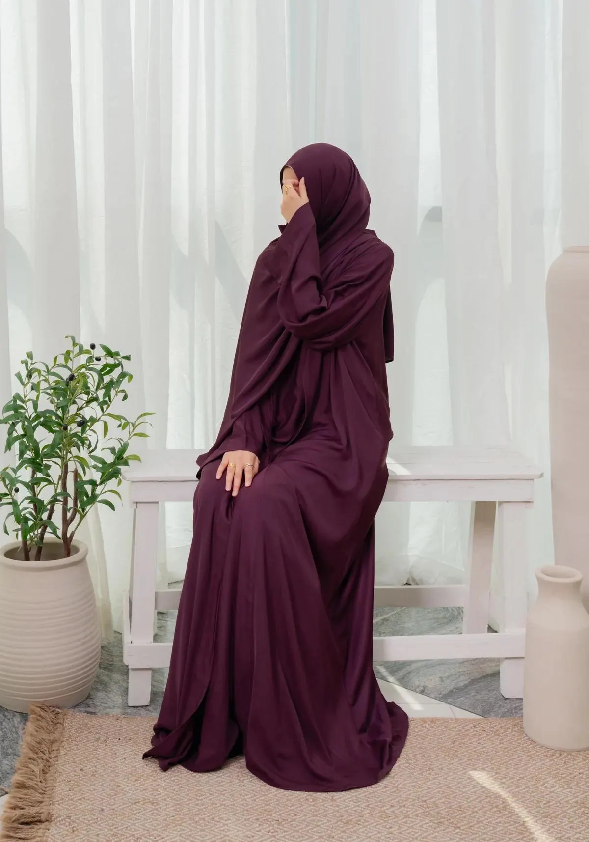 Kimono Abaya Set in Berry Purple Color, Lose Fit Abaya for Modest Muslim Woman - image 5