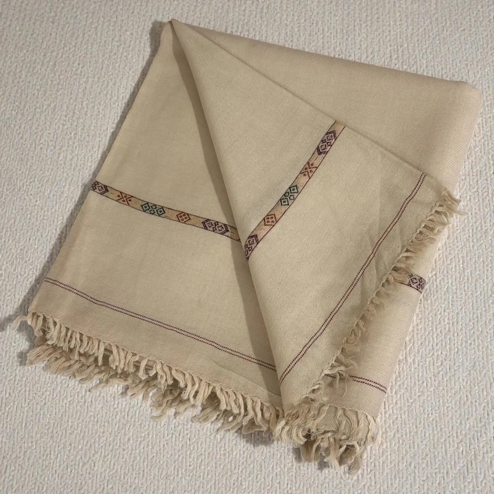 Afghan Warm Wool Shawl, Beige Chadar Patoo, Chitrali Patu, Long Scarf for men - image 5