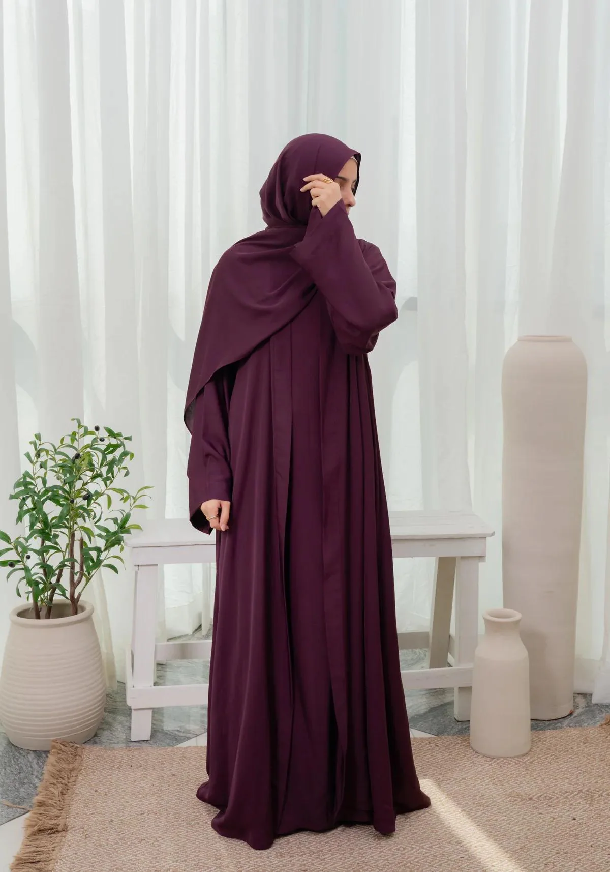 Kimono Abaya Set in Berry Purple Color, Lose Fit Abaya for Modest Muslim Woman
