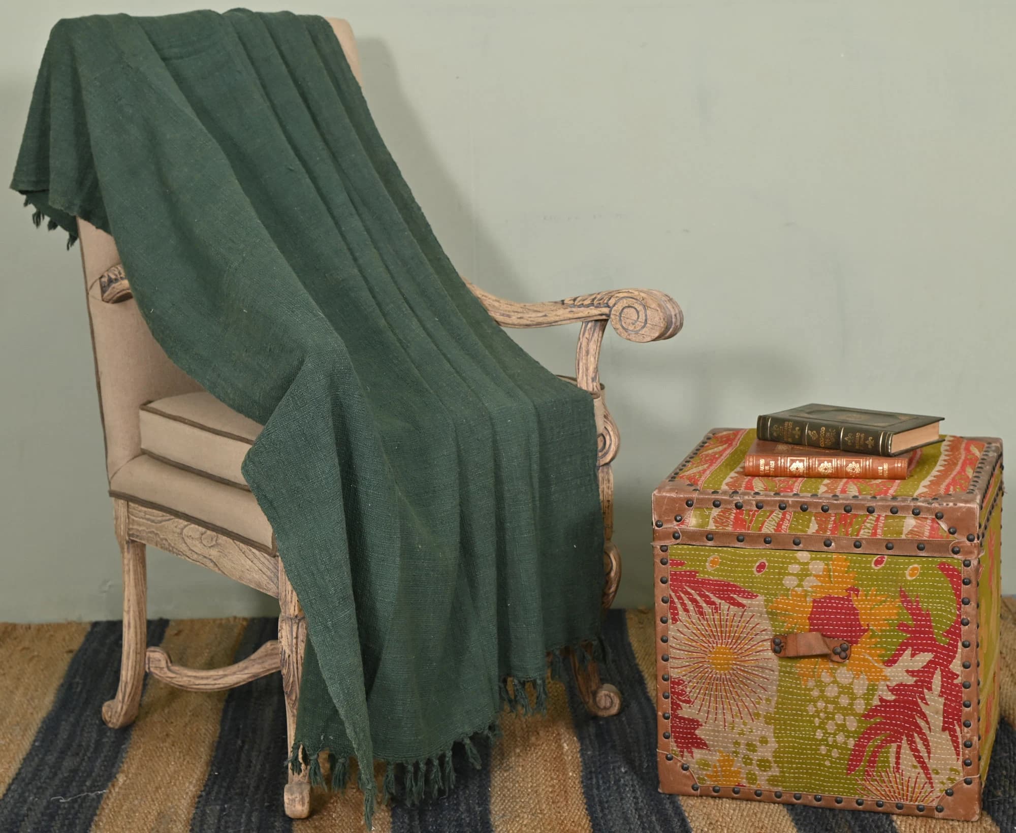 Christmas Gift,Cotton Throw,Indigo ,Beach Blanket,Hand Loomed,Bed Runner,Home Decor,Block Printed Throw,Throws and Blankets,Fringed Throw,green Throw,One of a kind,Antique Sofa throws for winters, Native Camping Blanket, BedSheet,Curtain, Home Decor