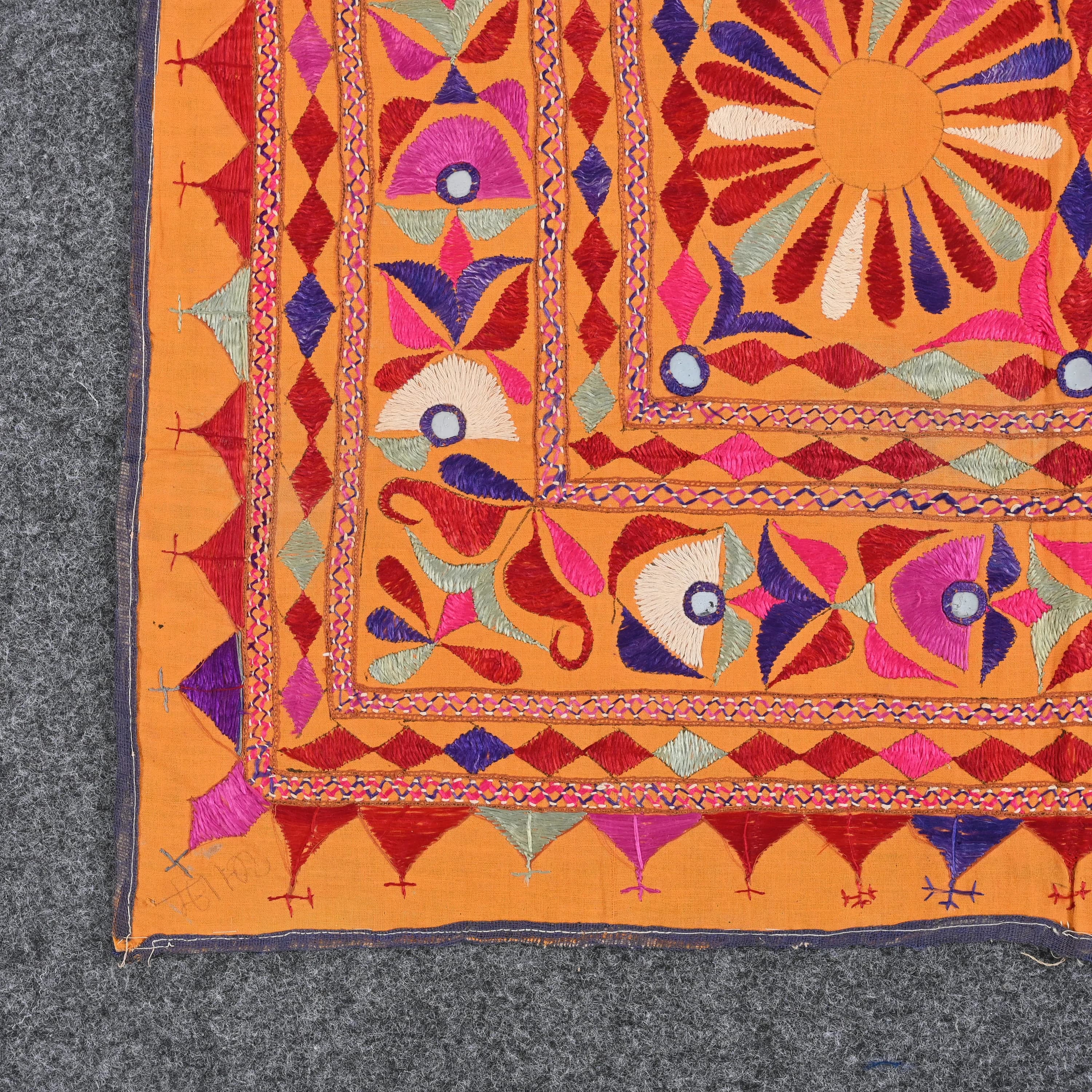 Vintage Indian Boho Cotton Wall Hanging Hand Embroidered Bohemian wall decor tapestry Vintage Wall Art Gujarati Textile - image 4