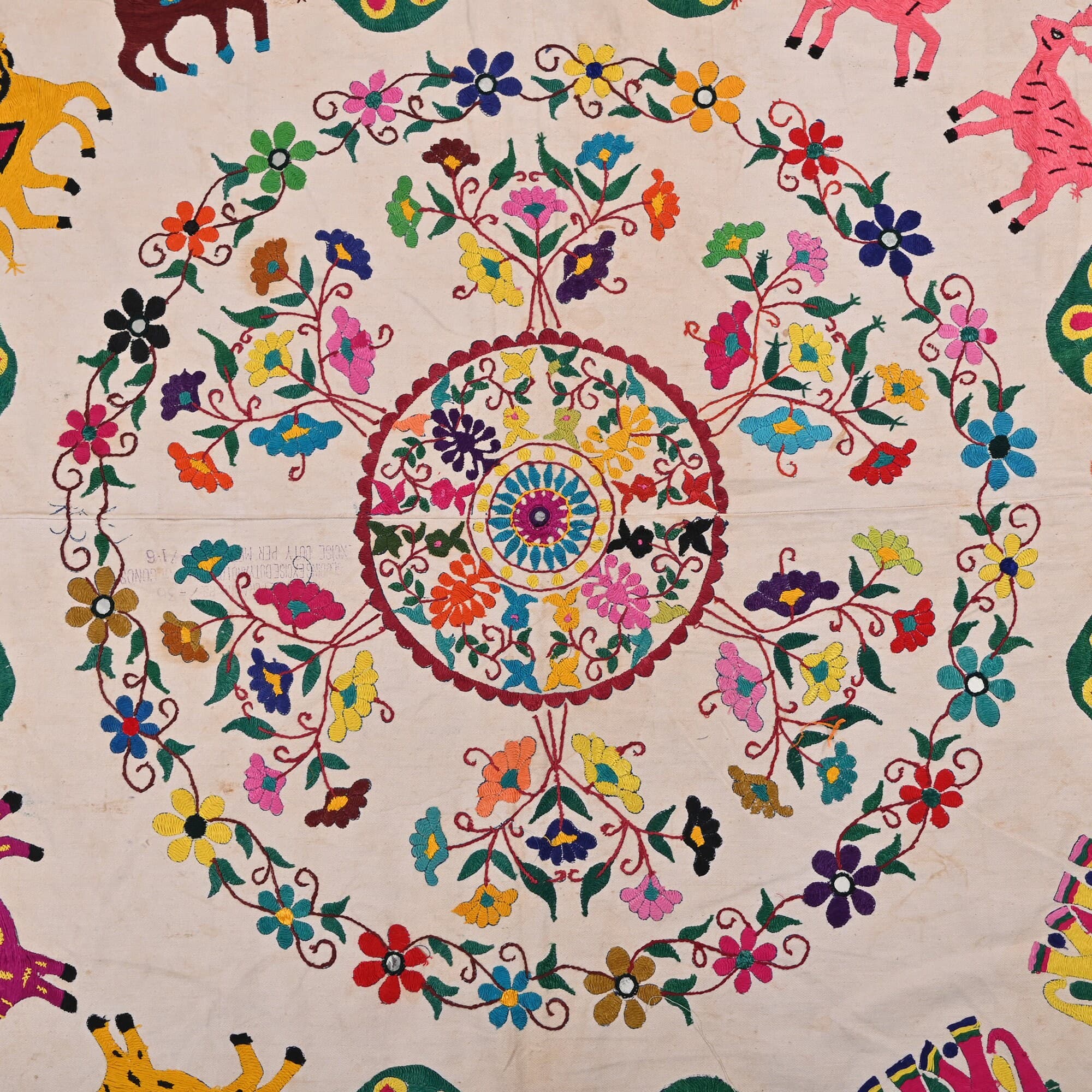 Peacock and Floral motifs multi embroidery Gujarati wall hangings, Traditional Living room decorative hand woven vintage textile - image 4