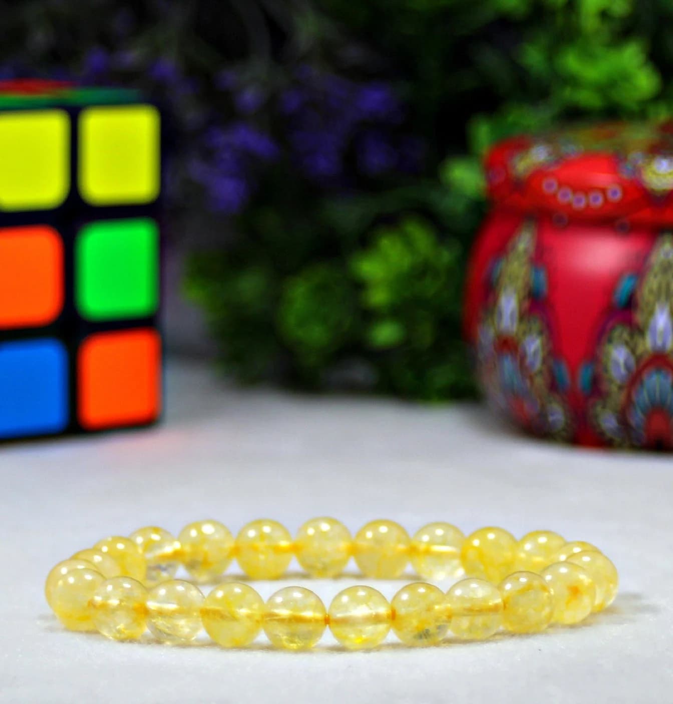 Yellow Citrine Stretch Bracelet, Citrine Beaded Bracelet, Unisex Bracelets, Citrine Jewelry - Natural Citrine Gemstone Beaded Bracelet