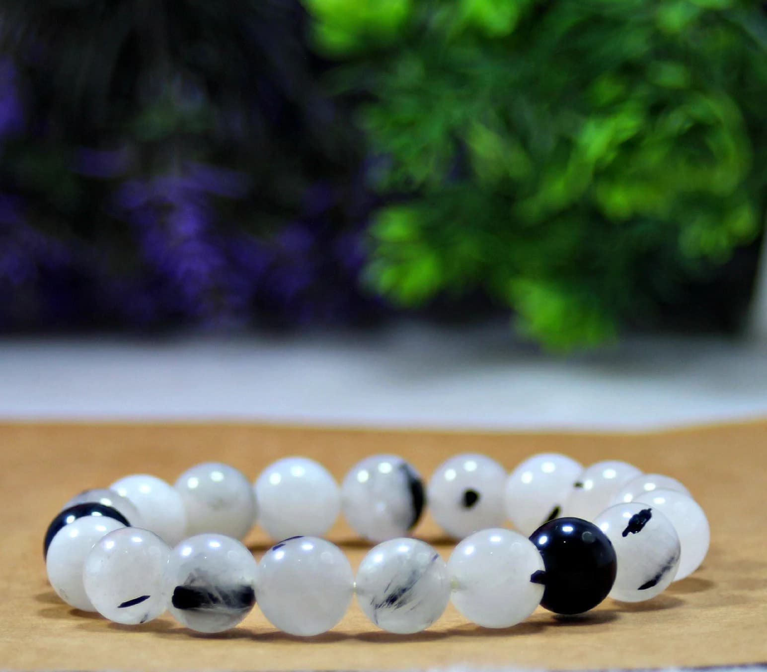 Black Rutilated Quartz Bracelet with Black Tourmaline (10mm beads) Round Beads, Handmade Jewelry, Natural Bracelet, Couple Gift Bracelet