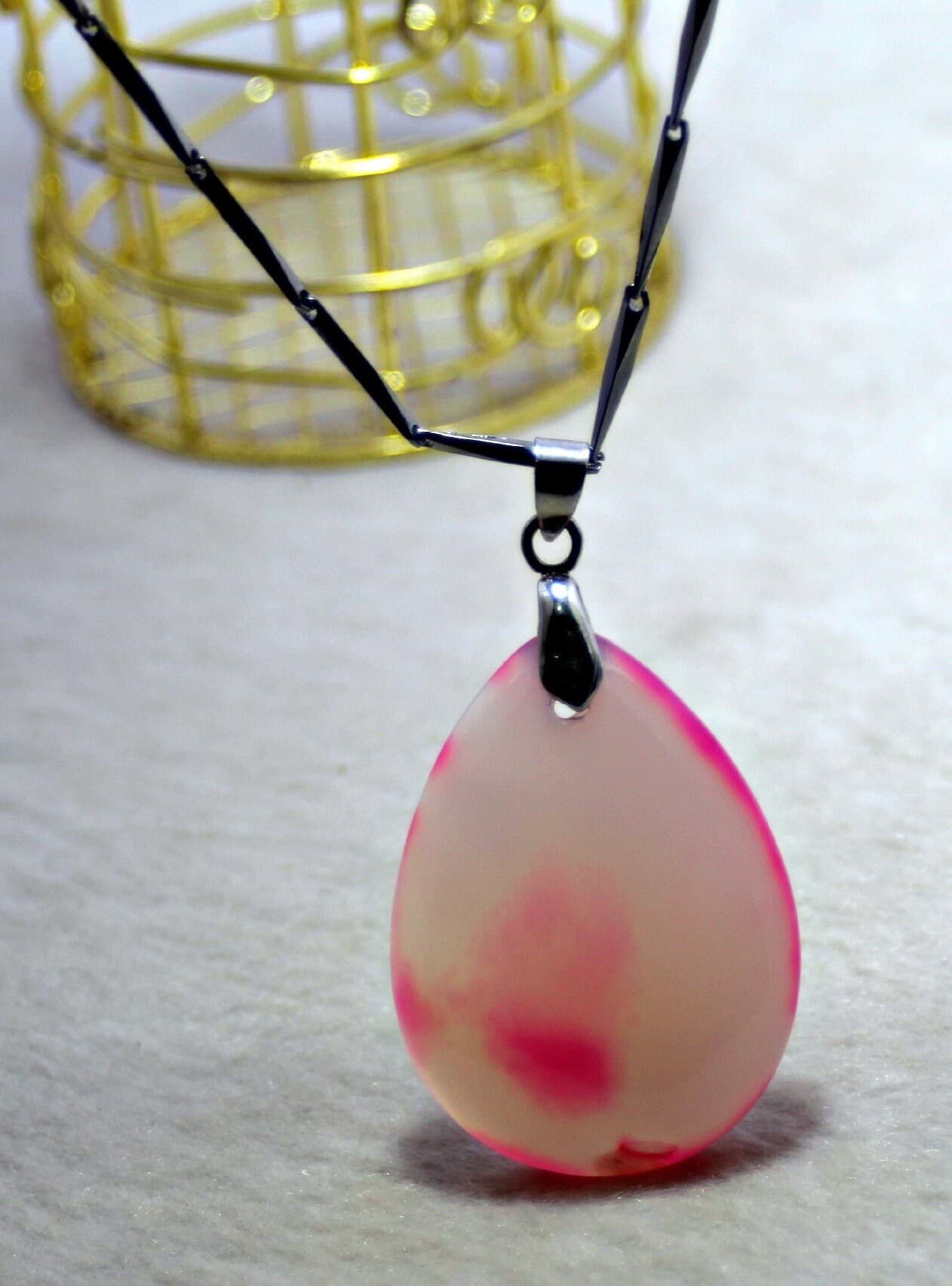 Natural Pink Agate Pendant – Translucent Oval Gemstone Necklace Jewelry - image 4