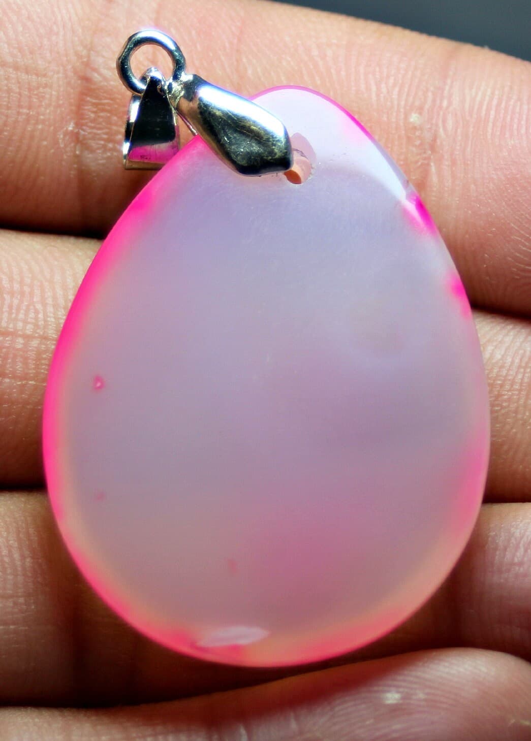 Natural Pink Agate Pendant – Translucent Oval Gemstone Necklace Jewelry - image 5