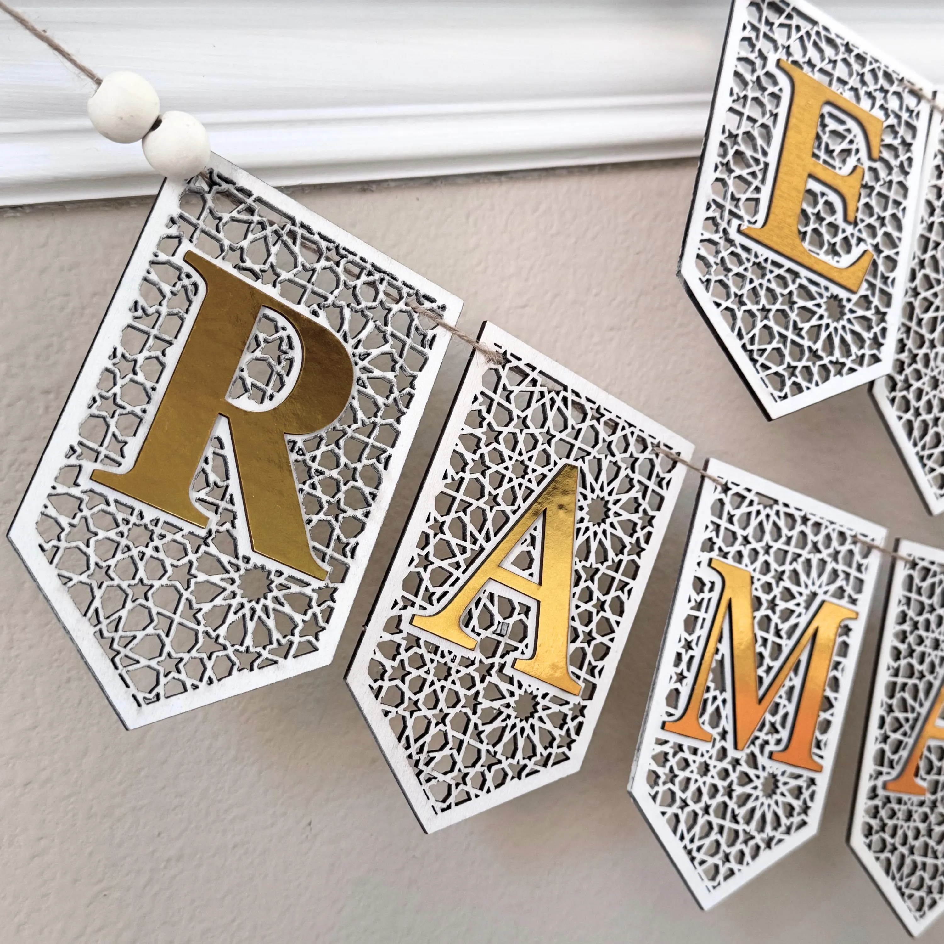 Wooden Ramadan Eid Mubarak Banner, Gold Home Decor - image 3