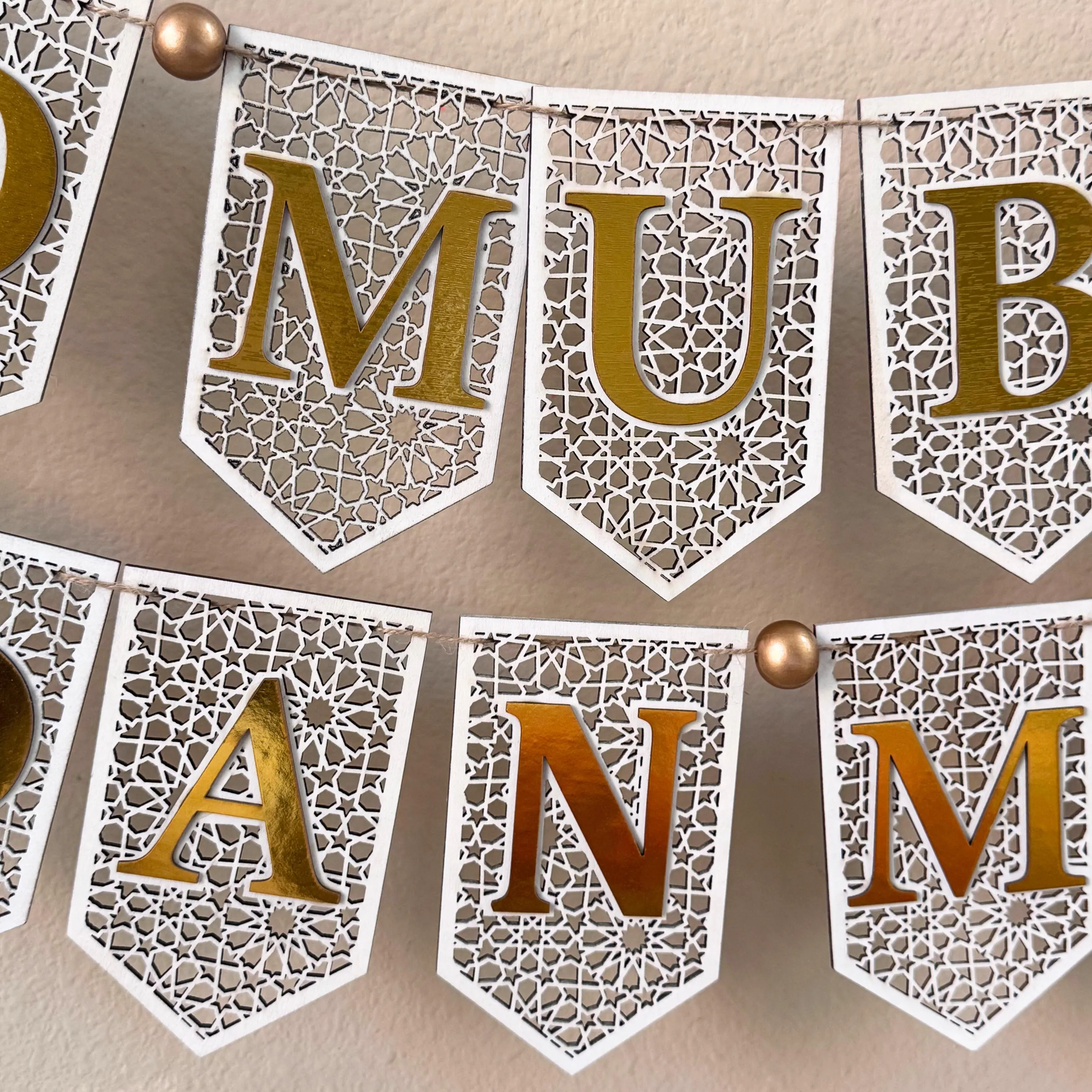 Wooden Ramadan Eid Mubarak Banner, Gold Home Decor - image 4