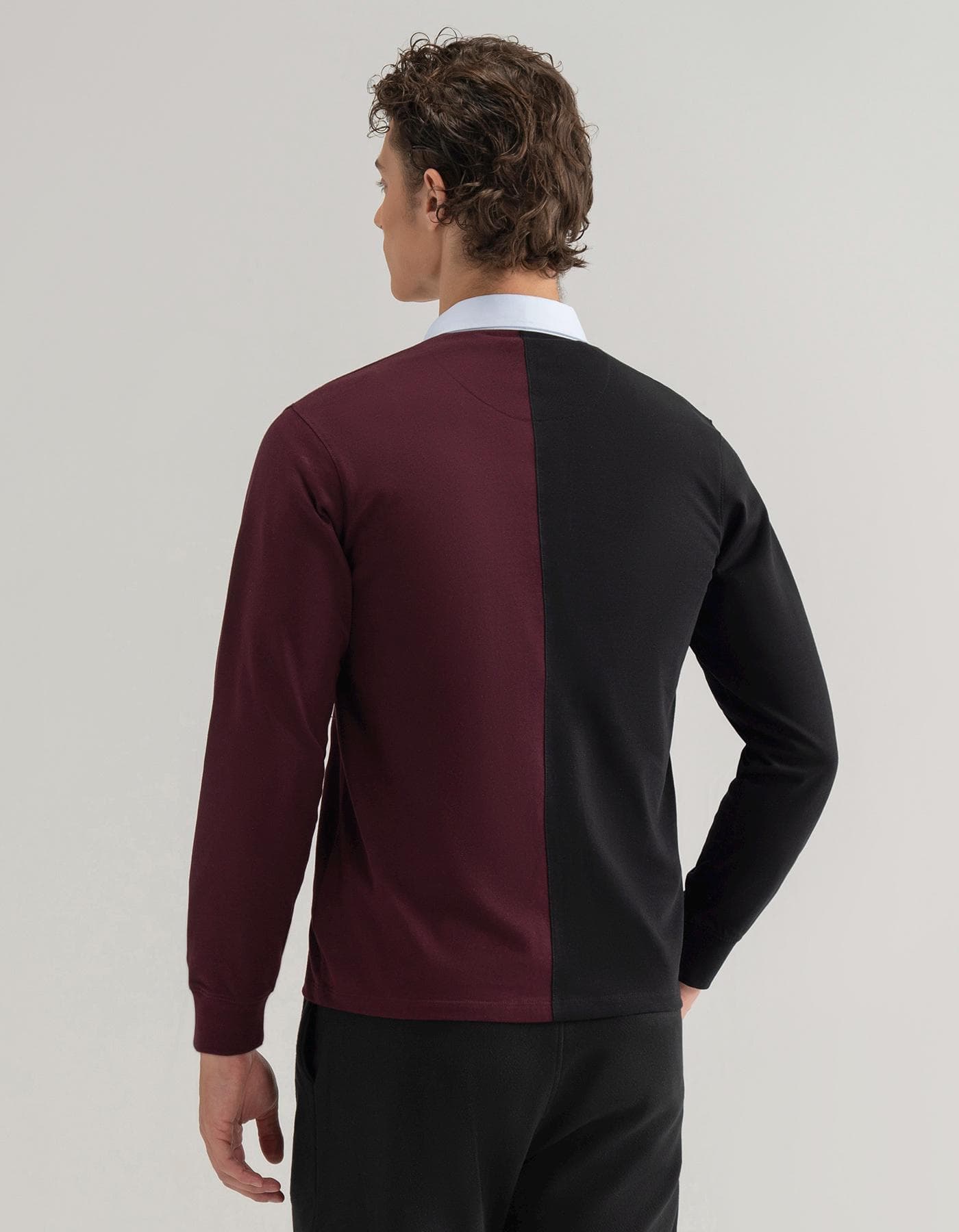Black and Maroon Colour Block Rugby Shirt - image 4