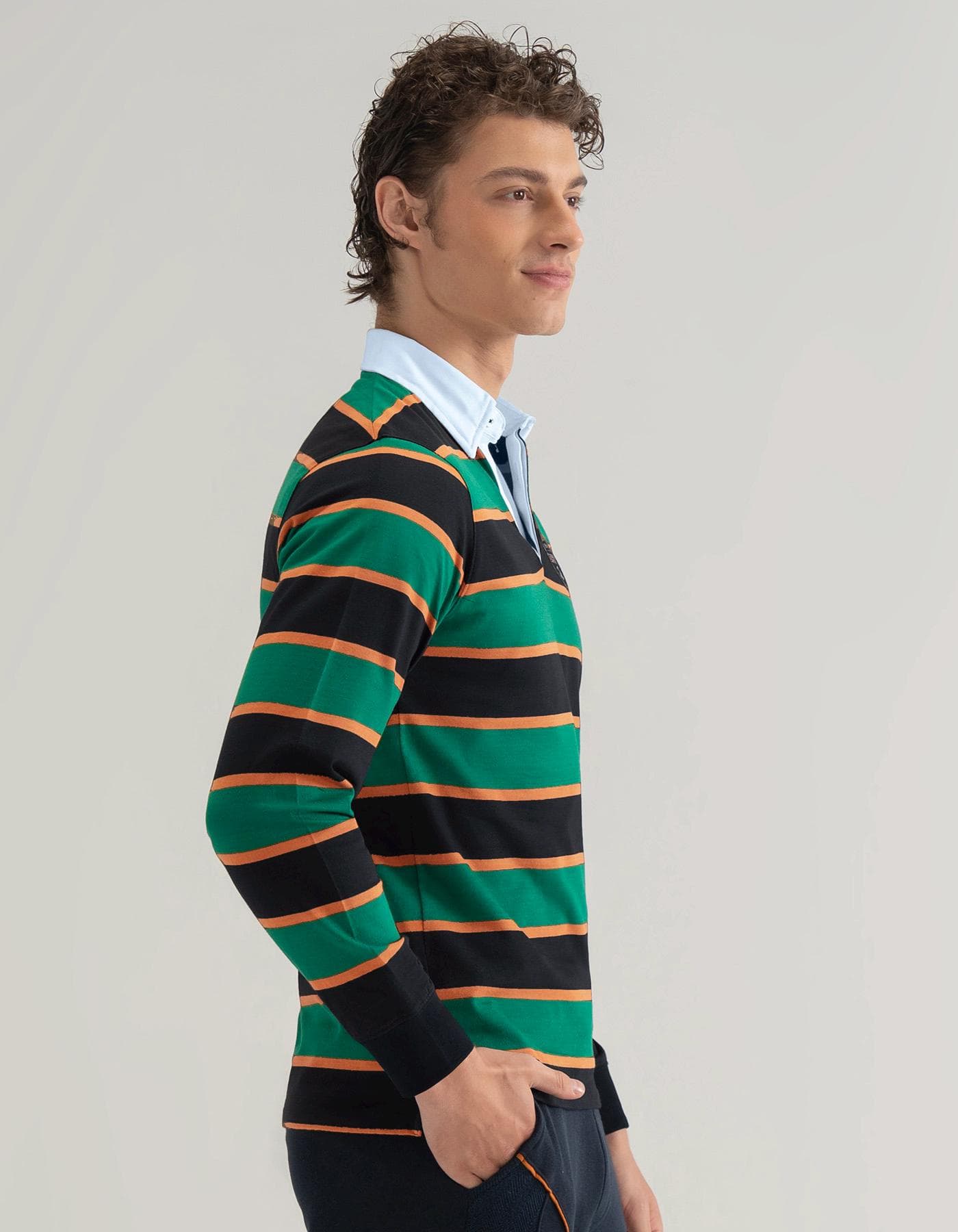 British Green Yarn Dyed Striped Cotton Rugby Shirt - image 3