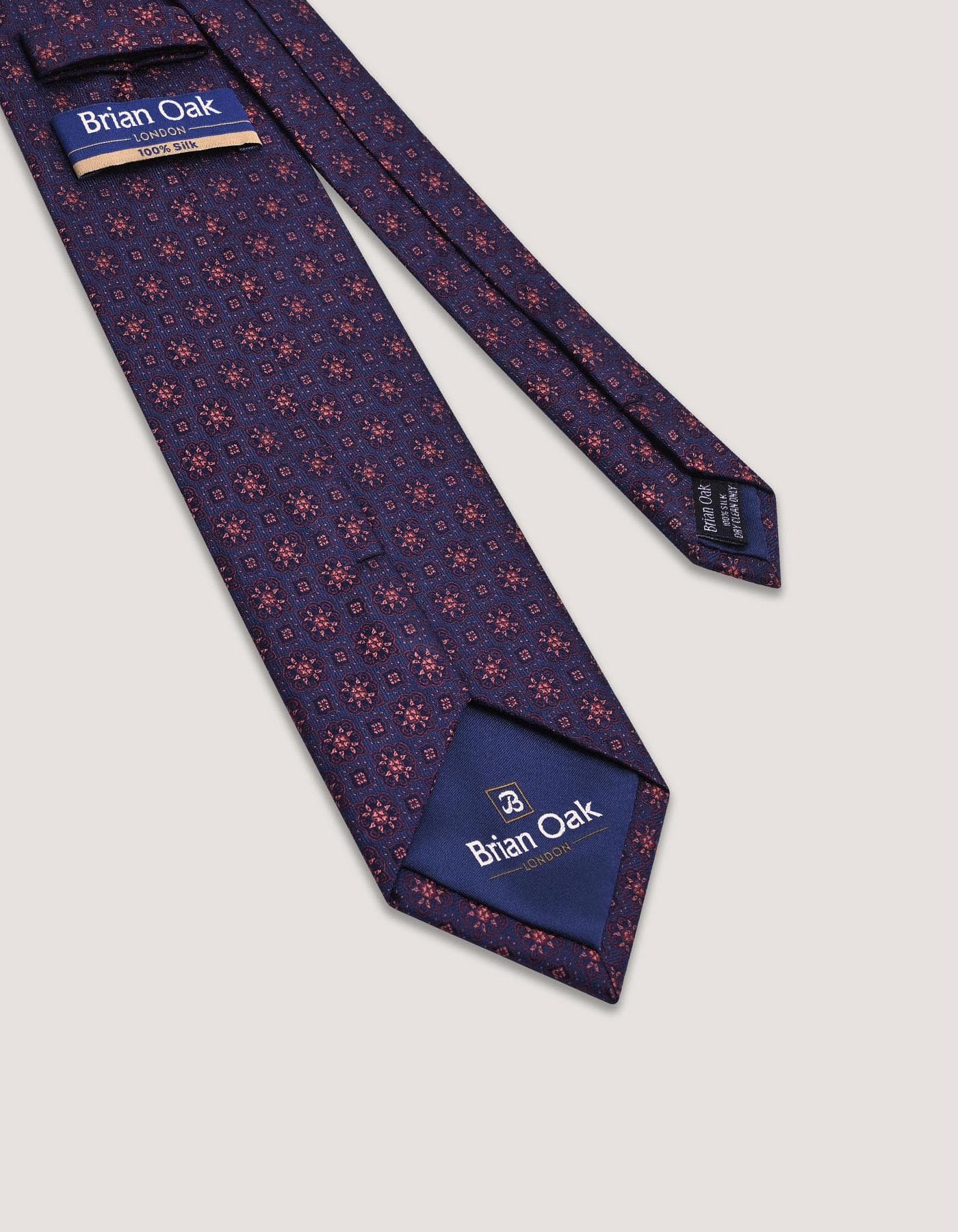 Necktie | Navy and Rust Silk Floral Tie | Gift for man, unique men's tie, elegant edgy Tie, Wedding tie - image 4