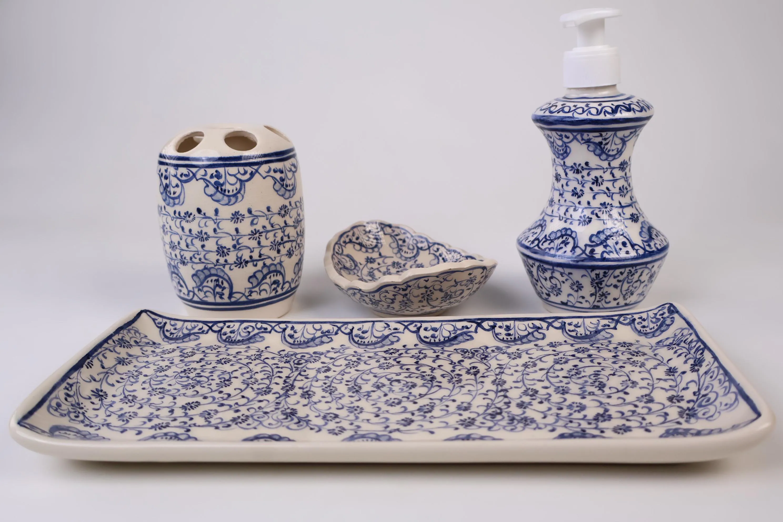 Bathroom Accessories Set with Blue Goldenhorn Design, Liquid Soap Dispenser &Pump, Toothbrush Holder, Soap Dish, Lotion Dispenser, Bath Gift - image 4