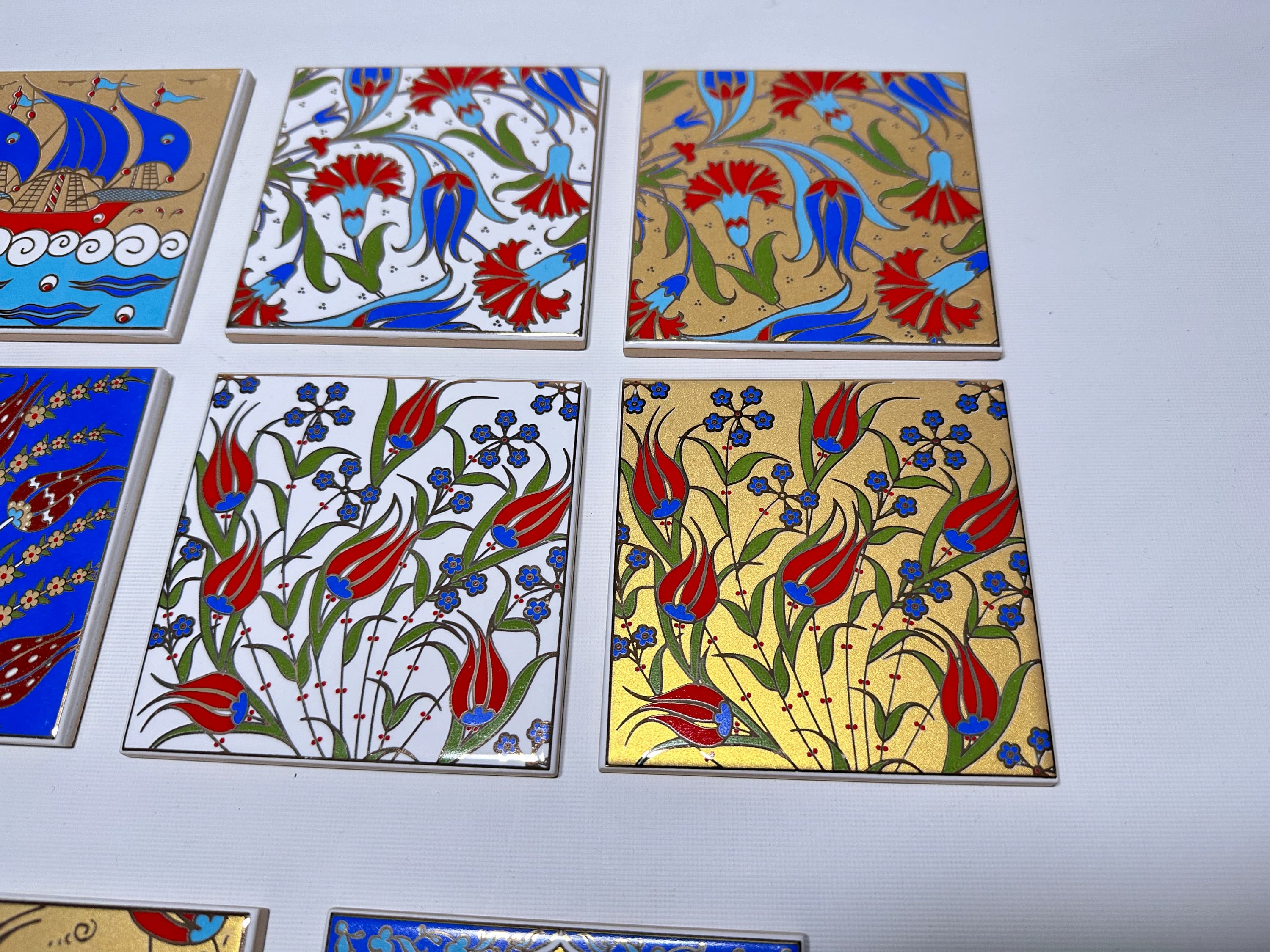 Turkish Ceramic Tile, Ethnic Coaster, Aesthetic Tile, Wedding Gift, Marble Coaster Gift, Moroccan Backsplash, Engagement favors, Gilded Gold - image 3
