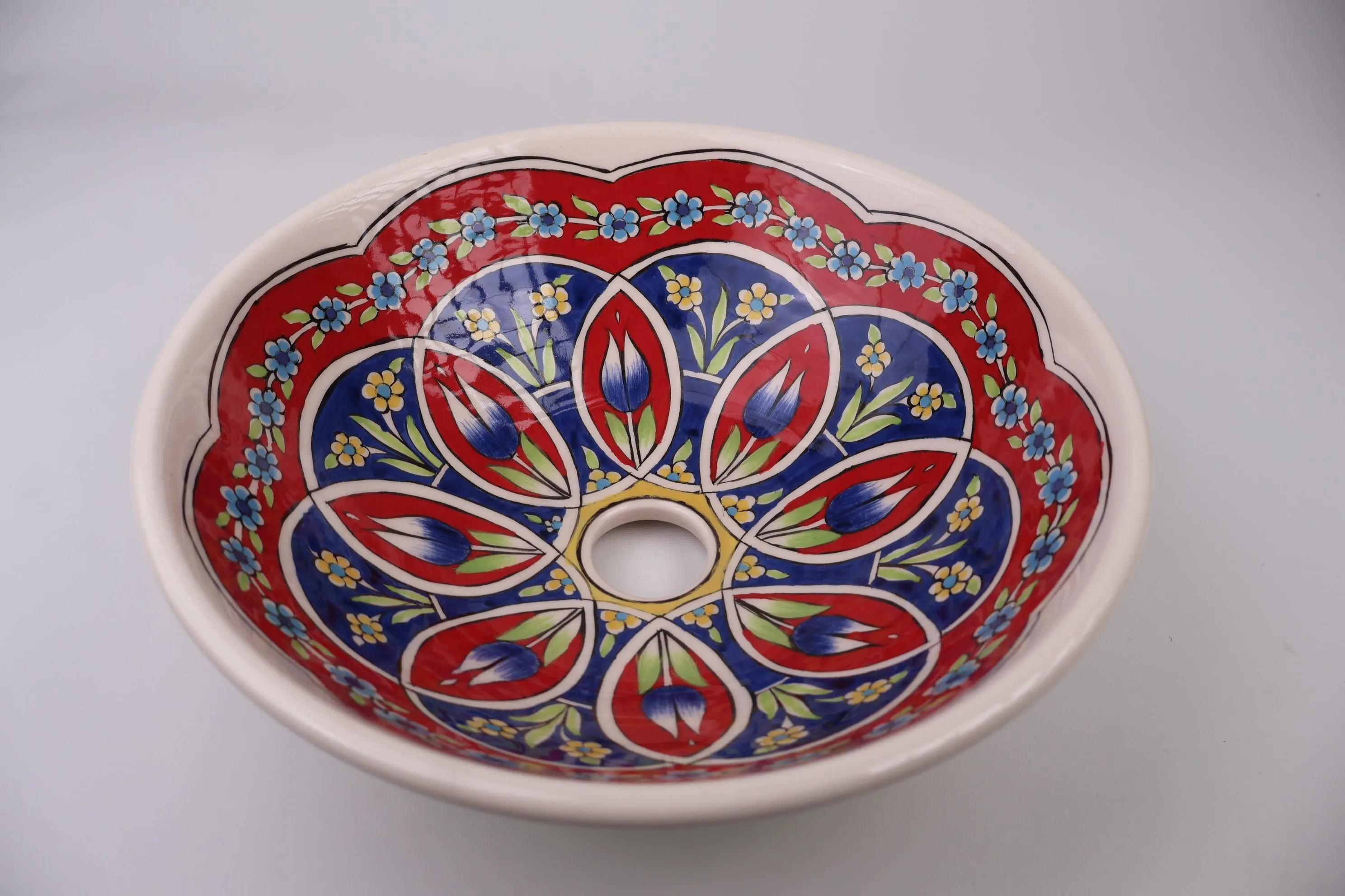 Bathroom Ceramic Green & Red Floral Basin, Kitchen Vessel Sink, Countertop Basin, Bathroom Remodeling, Artisan Wash Bowl, Bath Vanity Sink - image 3
