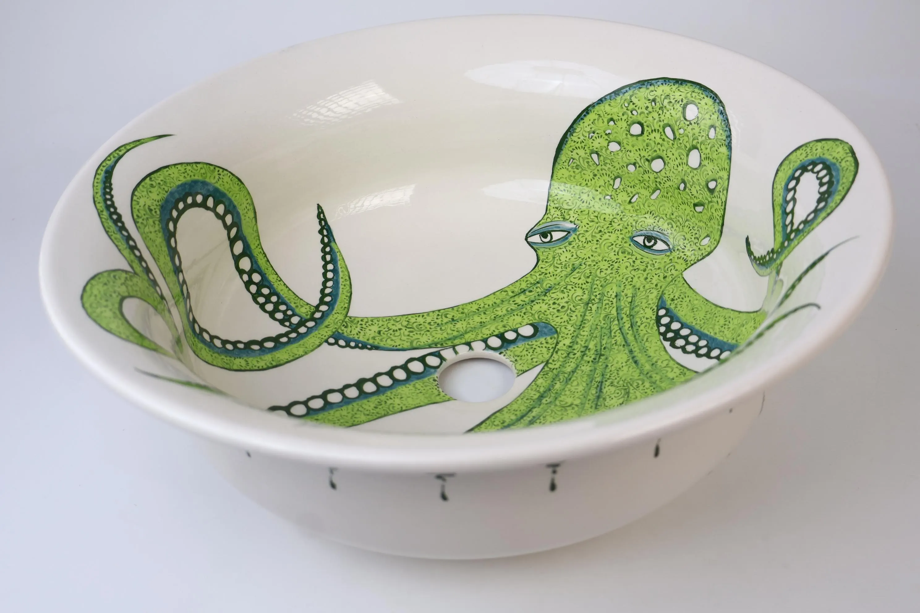 Bathroom Green Octopus & Spirals Vessel Vanity Sink, Ceramic Countertop Basin, Guest Bathroom Remodel, Kitchen Washbasin, Assorted Colors - image 3