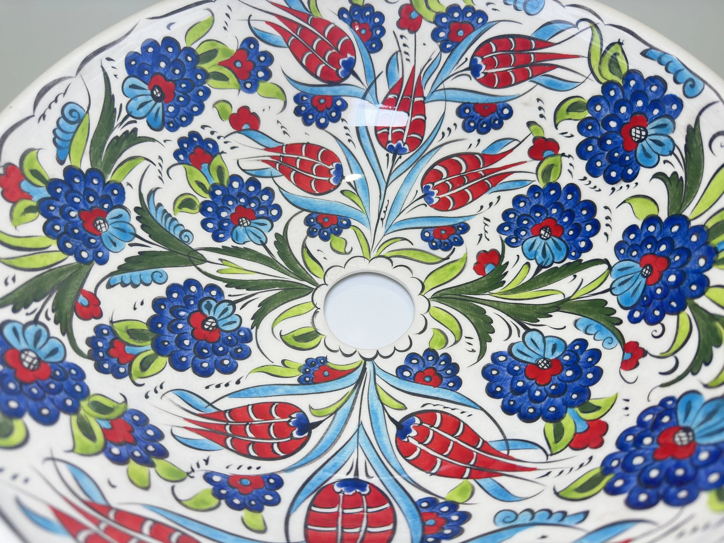 Floral Decorative Bathroom Vessel Sink, Countertop Basin, Hand Painted Basin, Pottery Washbasin, Master Bathroom Sink, Kitchen Remodeling - image 4