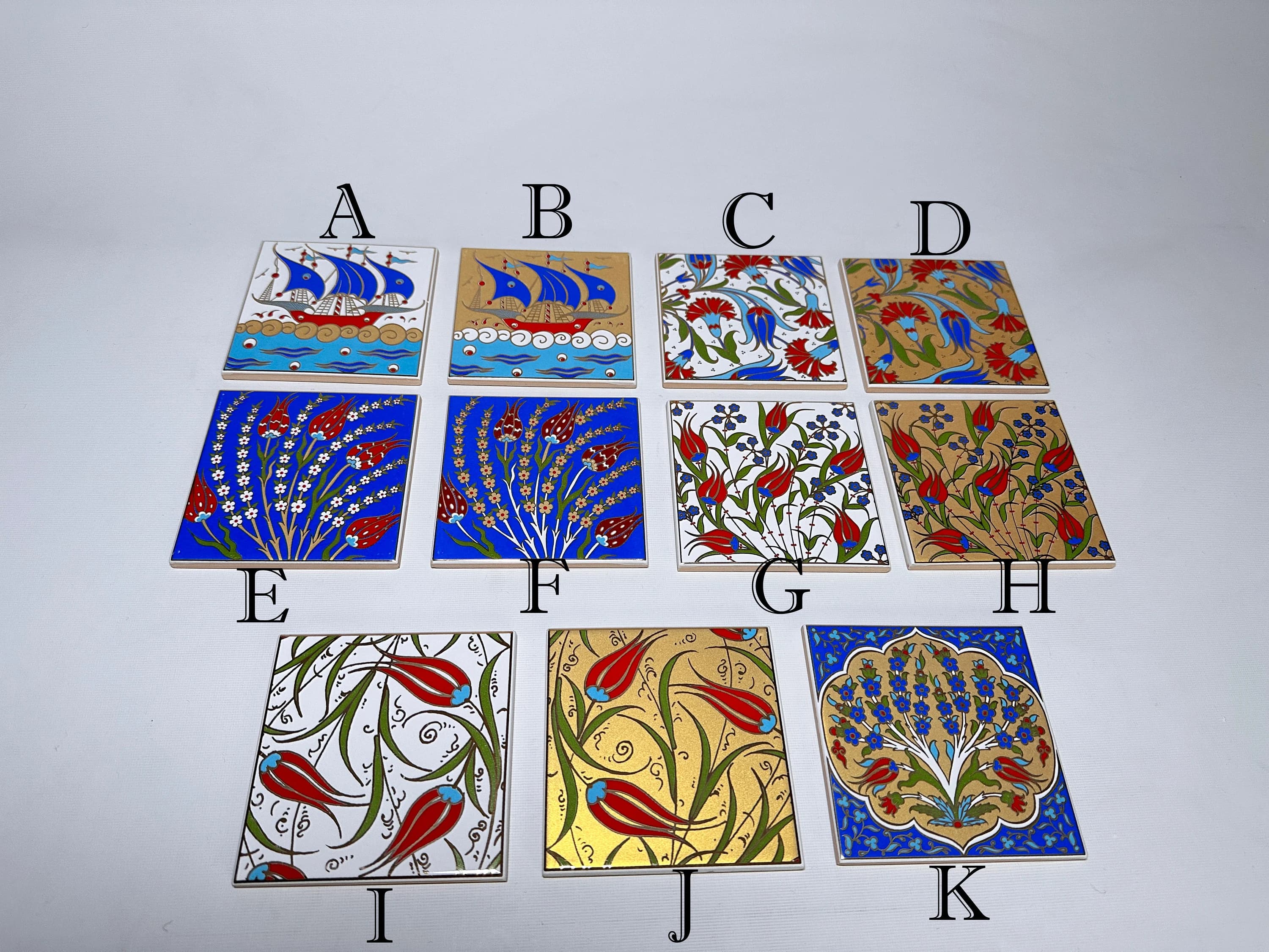Turkish Ceramic Tile, Ethnic Coaster, Aesthetic Tile, Wedding Gift, Marble Coaster Gift, Moroccan Backsplash, Engagement favors, Gilded Gold - image 5