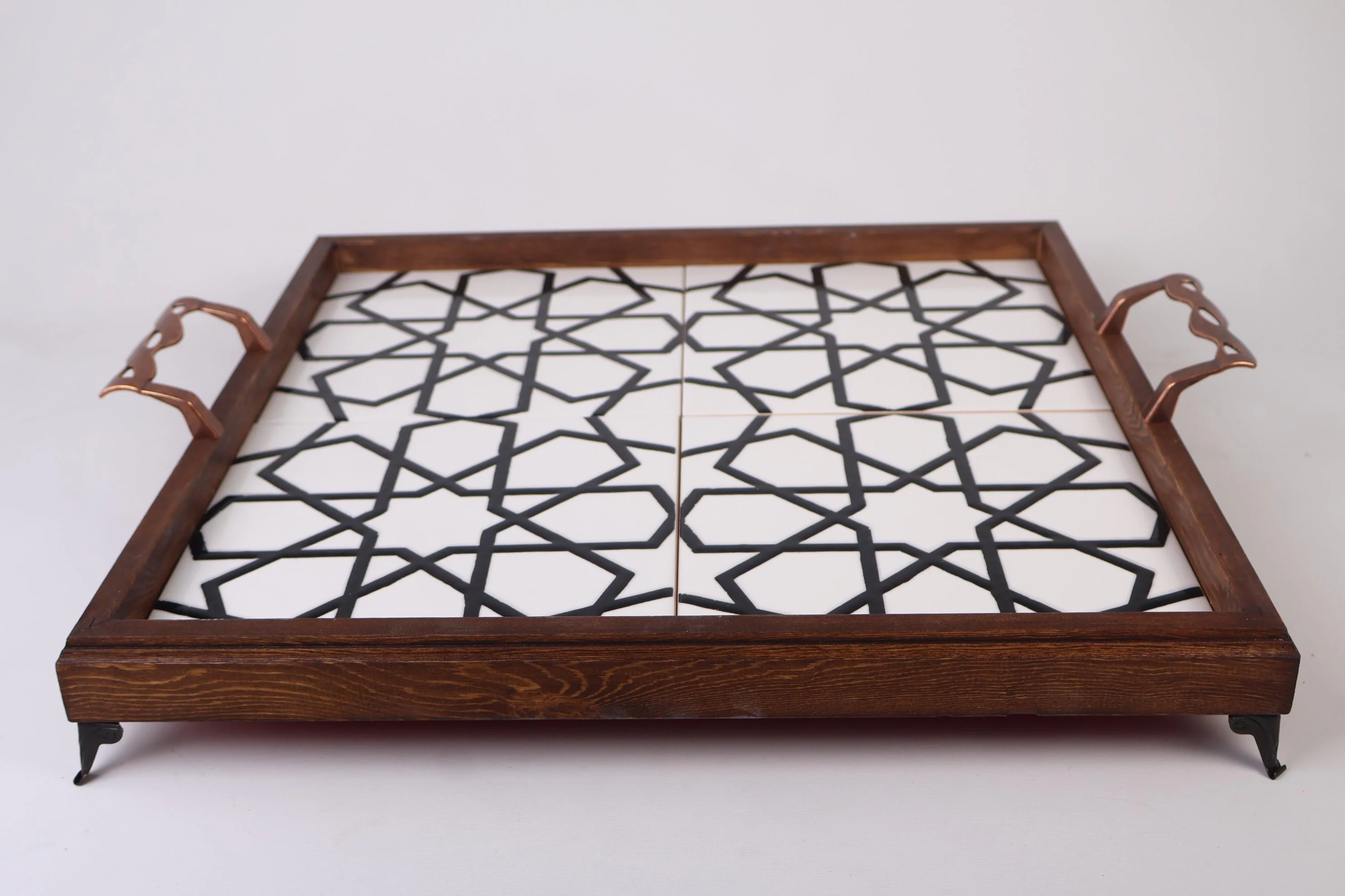 White Large Wooden Serving Tray & Ceramic Tile, Decorative Floral Tile, Mexican Turkish Oriental Tile, Organizer Serving, Breakfast Platter - image 5