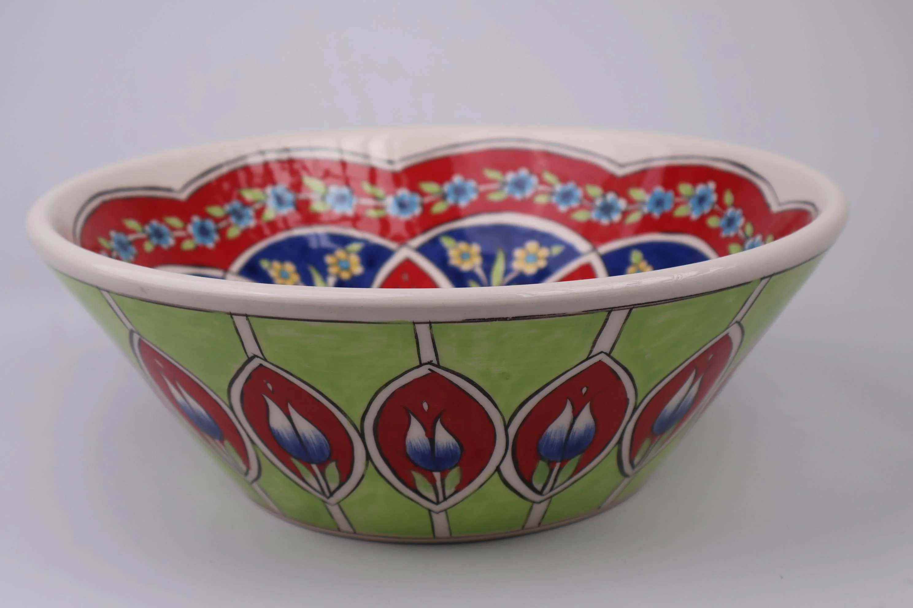 Bathroom Ceramic Green & Red Floral Basin, Kitchen Vessel Sink, Countertop Basin, Bathroom Remodeling, Artisan Wash Bowl, Bath Vanity Sink - image 5