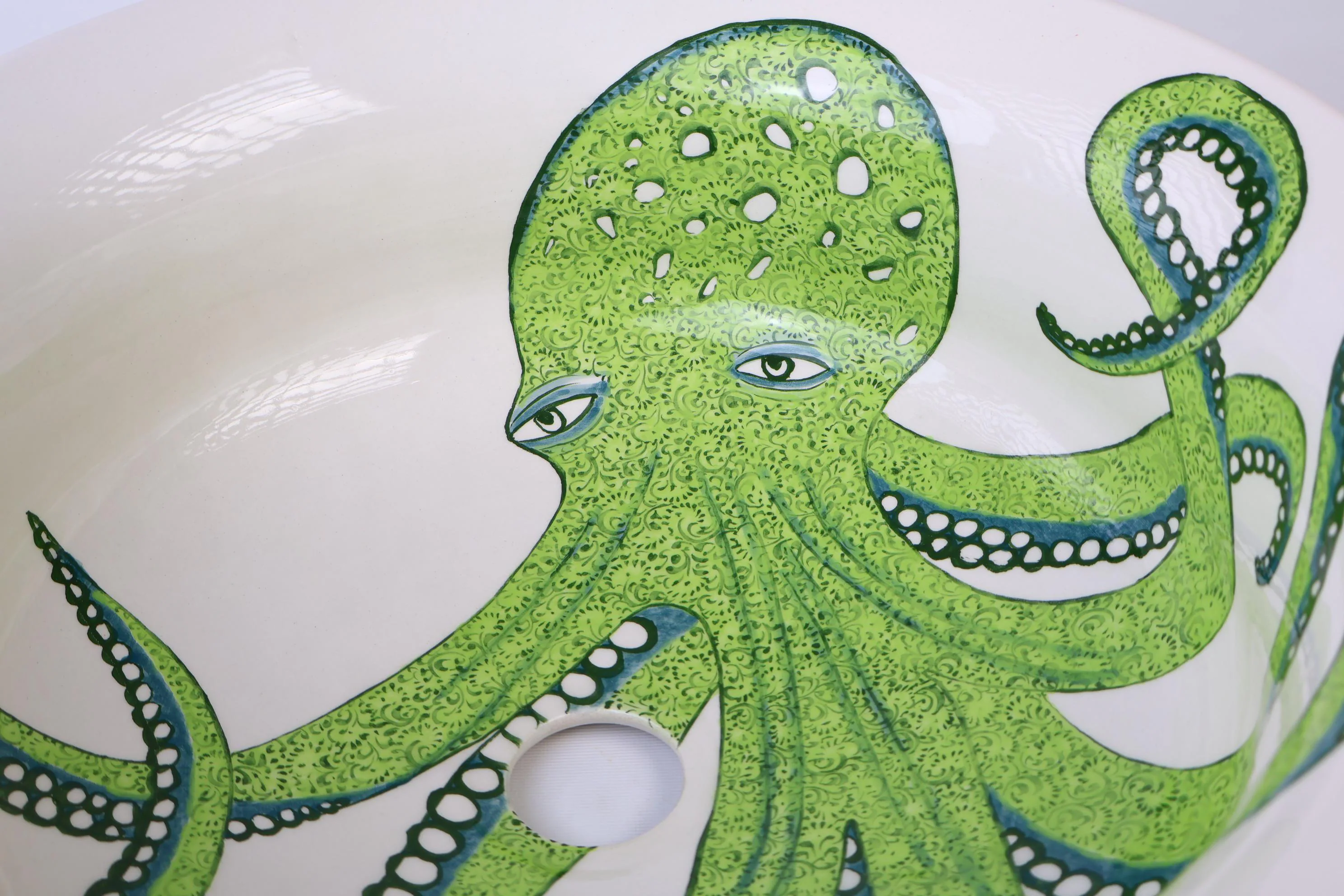 Bathroom Green Octopus & Spirals Vessel Vanity Sink, Ceramic Countertop Basin, Guest Bathroom Remodel, Kitchen Washbasin, Assorted Colors - image 4