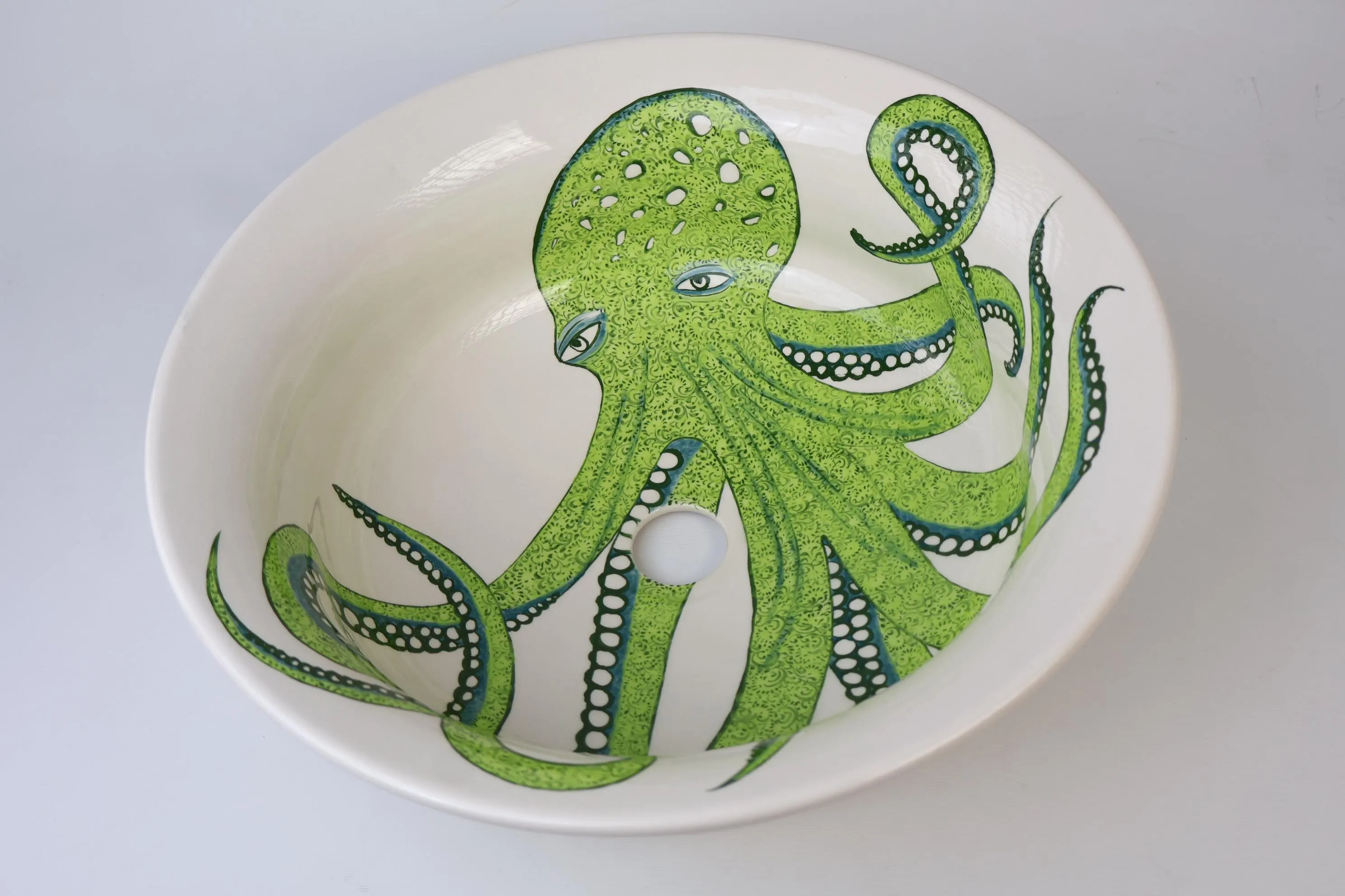 Bathroom Green Octopus & Spirals Vessel Vanity Sink, Ceramic Countertop Basin, Guest Bathroom Remodel, Kitchen Washbasin, Assorted Colors - image 5
