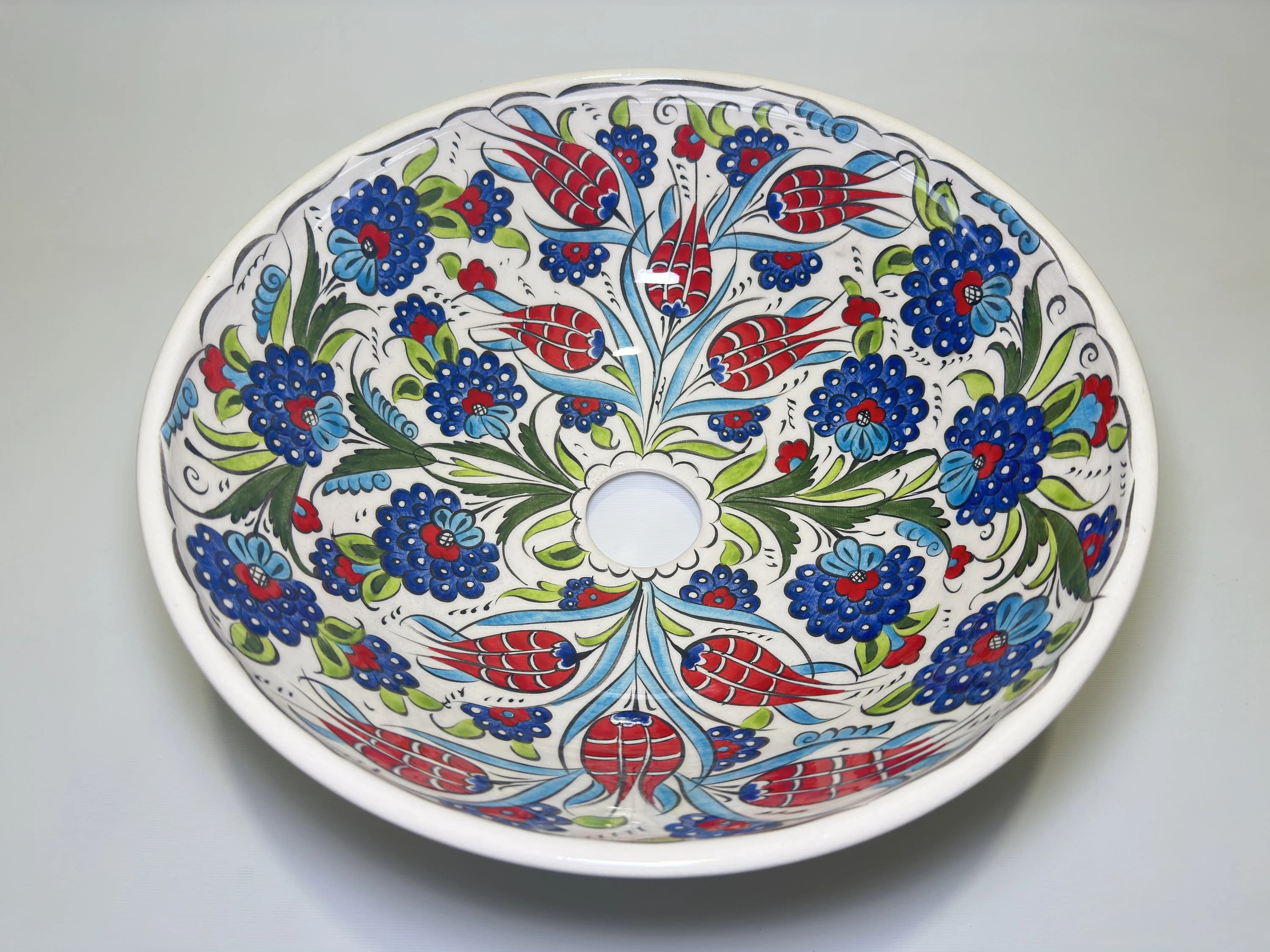 Floral Decorative Bathroom Vessel Sink, Countertop Basin, Hand Painted Basin, Pottery Washbasin, Master Bathroom Sink, Kitchen Remodeling - image 5