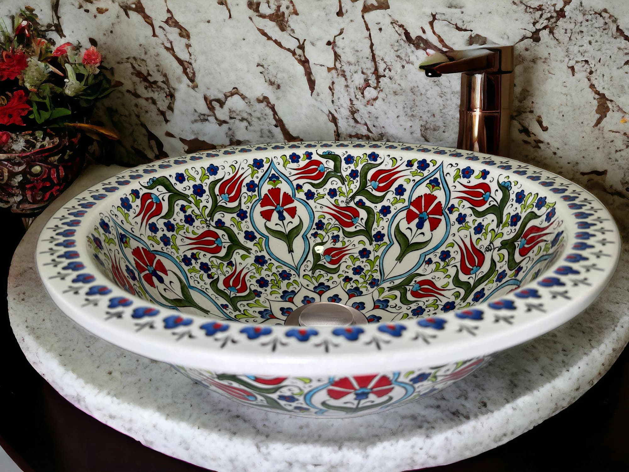 Ceramic Bathroom Vessel Sink, Countertop Basin, Hand Painted Basin, Pottery Sink, Washbasin, Mediterranean Decorative Sink, Bathroom Remodel - image 5
