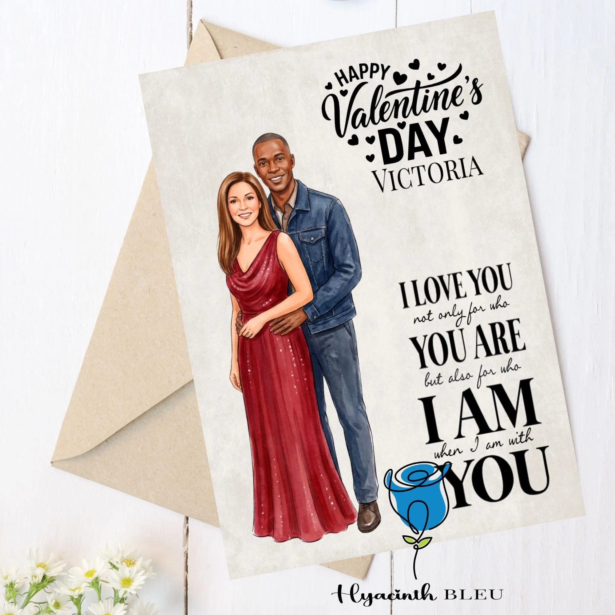 Biracial Couple Valentine's Day Card, Anniversary Card for Wife or Husband - image 3