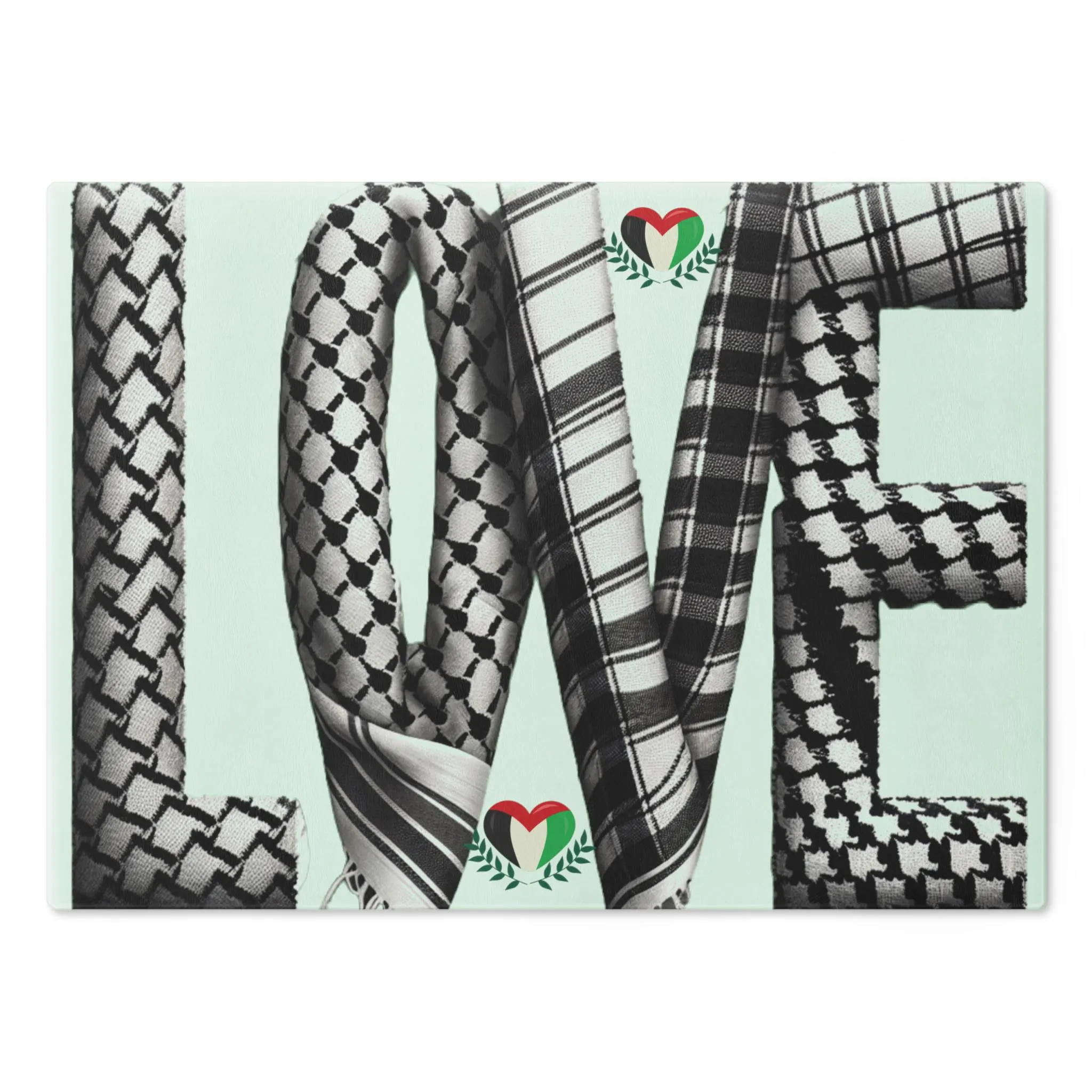 Glass Cutting Board, Artistic Charcuterie Love Keffiyeh Palestinian Mother's Day Save Gaza Activist, Islamic Kitchen Arabic Palestinians