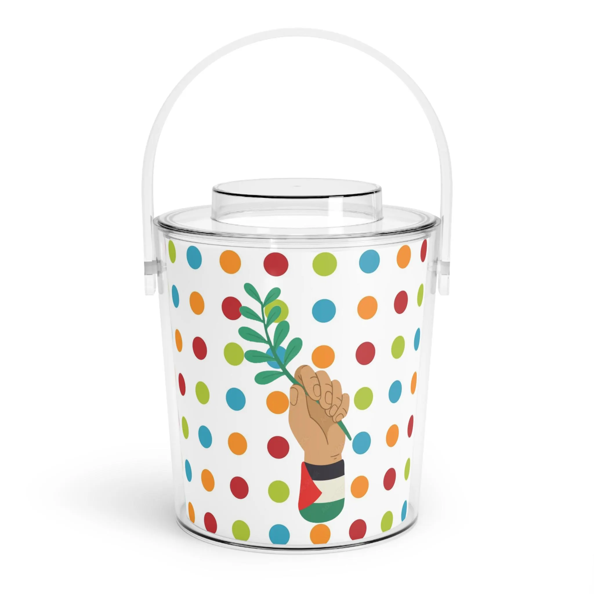 Free Palestine Polka Dot Ice Bucket with Tongs | Retro Arabic Party Bar Accessory-Support Gaza Gift. Palestine flag Fist Olive Branch Peace