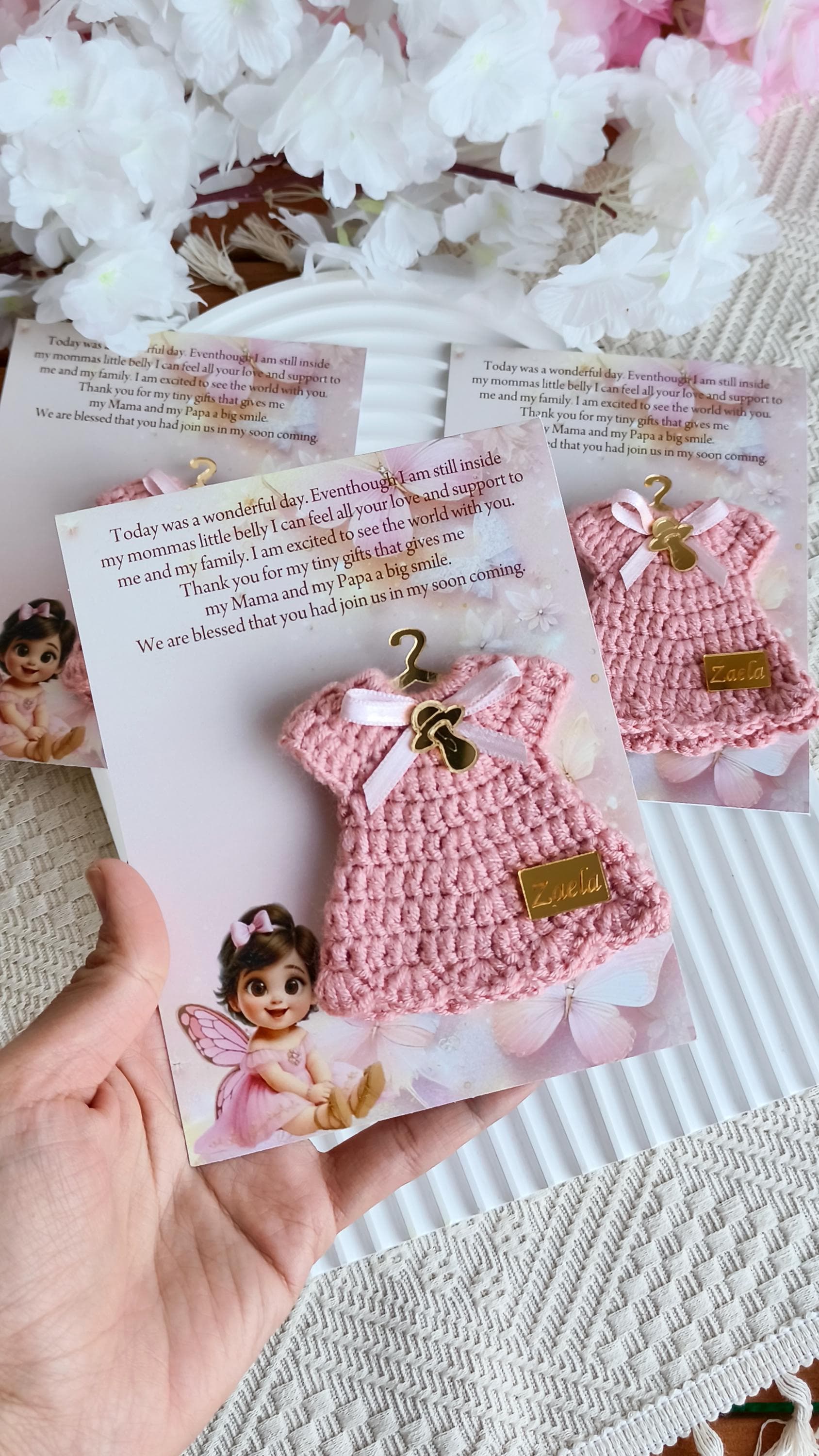 Crocheted Baby Dress Magnets, Personalized Shower Favors, Custom Color Party Favors, Baptism Keepsake - image 4
