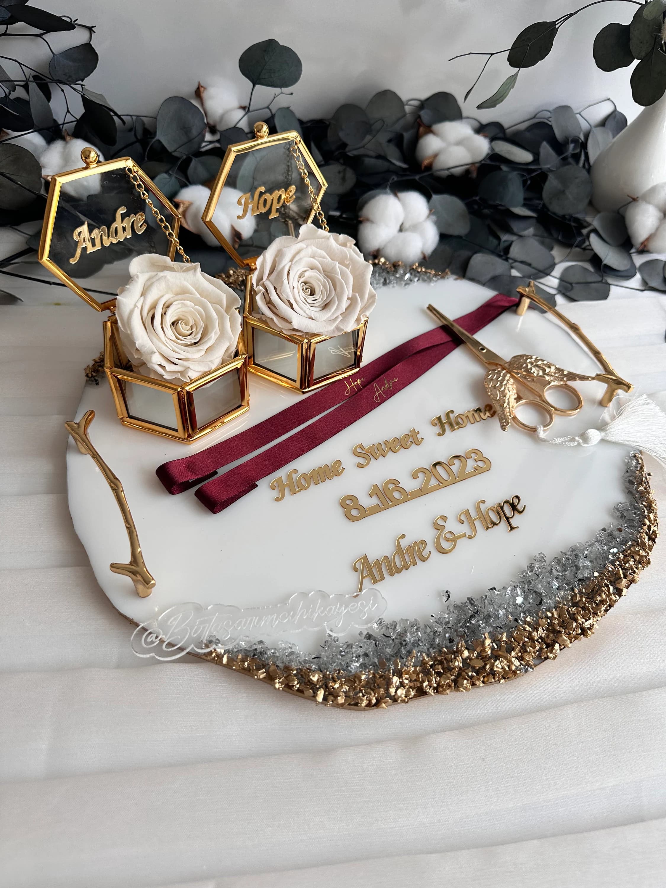 Personalized Epoxy Engagement Tray Set: Ring Box, Ribbon & Scissors - image 3