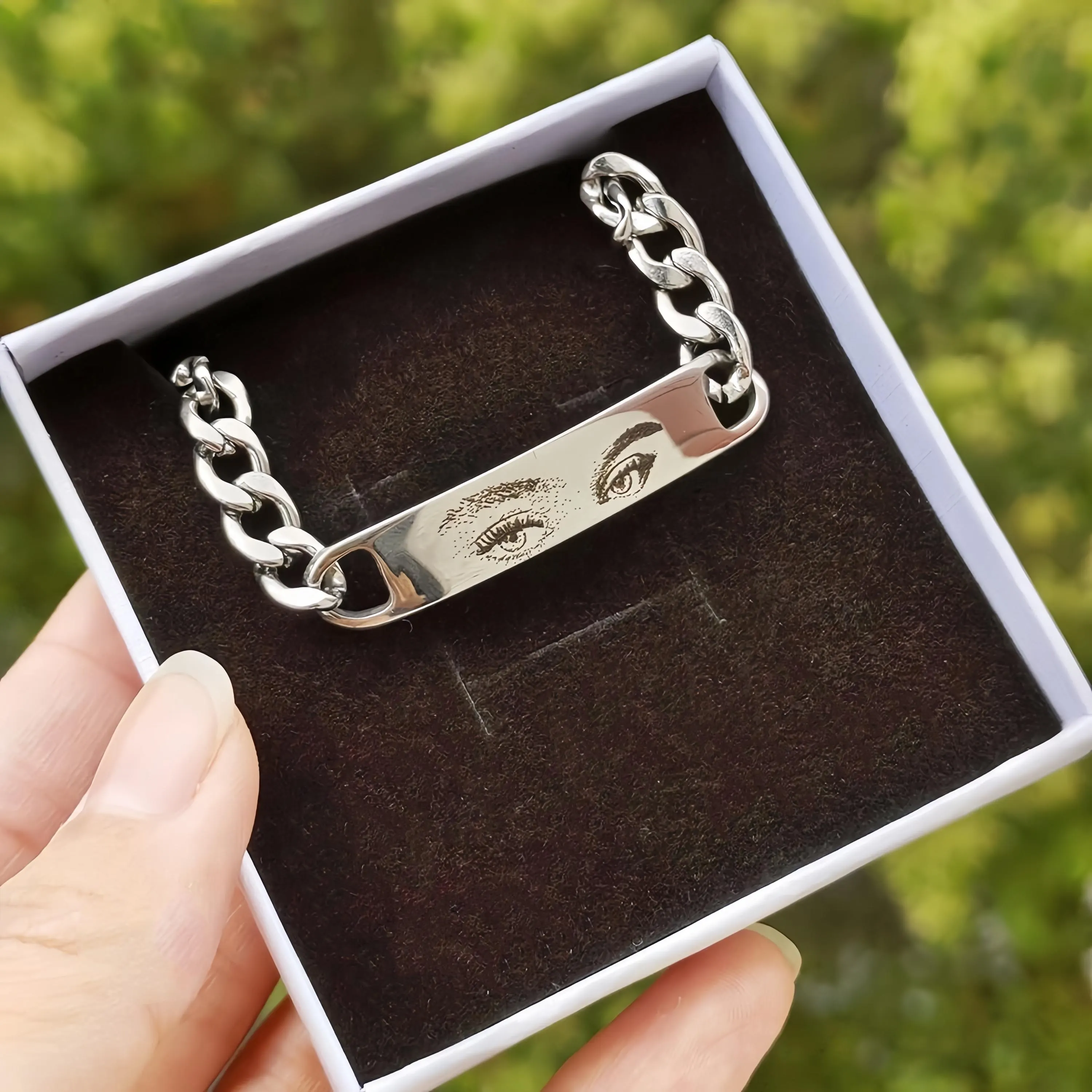 Personalized Eye Photo Bracelet, Engraved Stainless Steel Pendant, Couples Gift - image 4