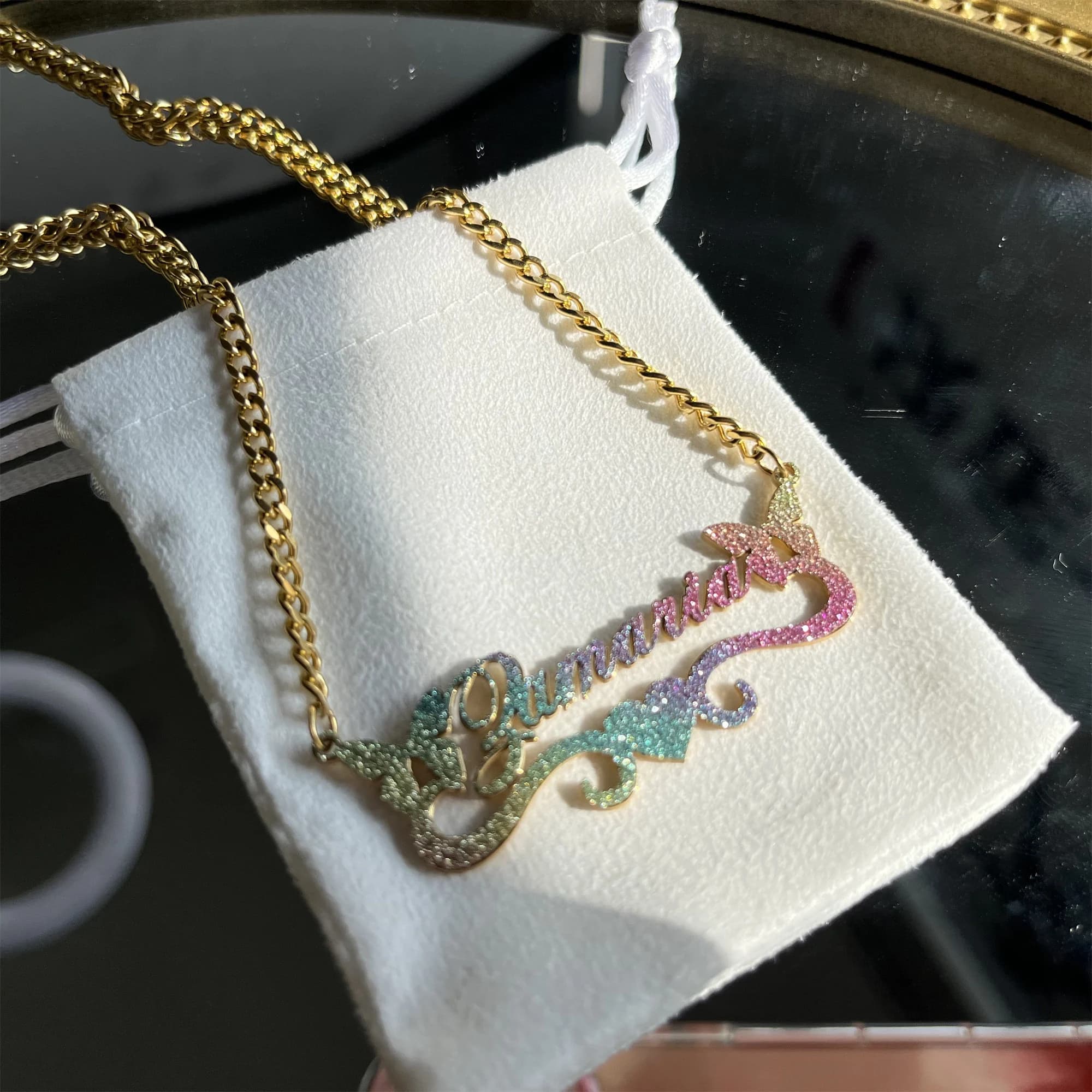 Personalized Rainbow Name Necklace, Bling Cuban Chain - image 4
